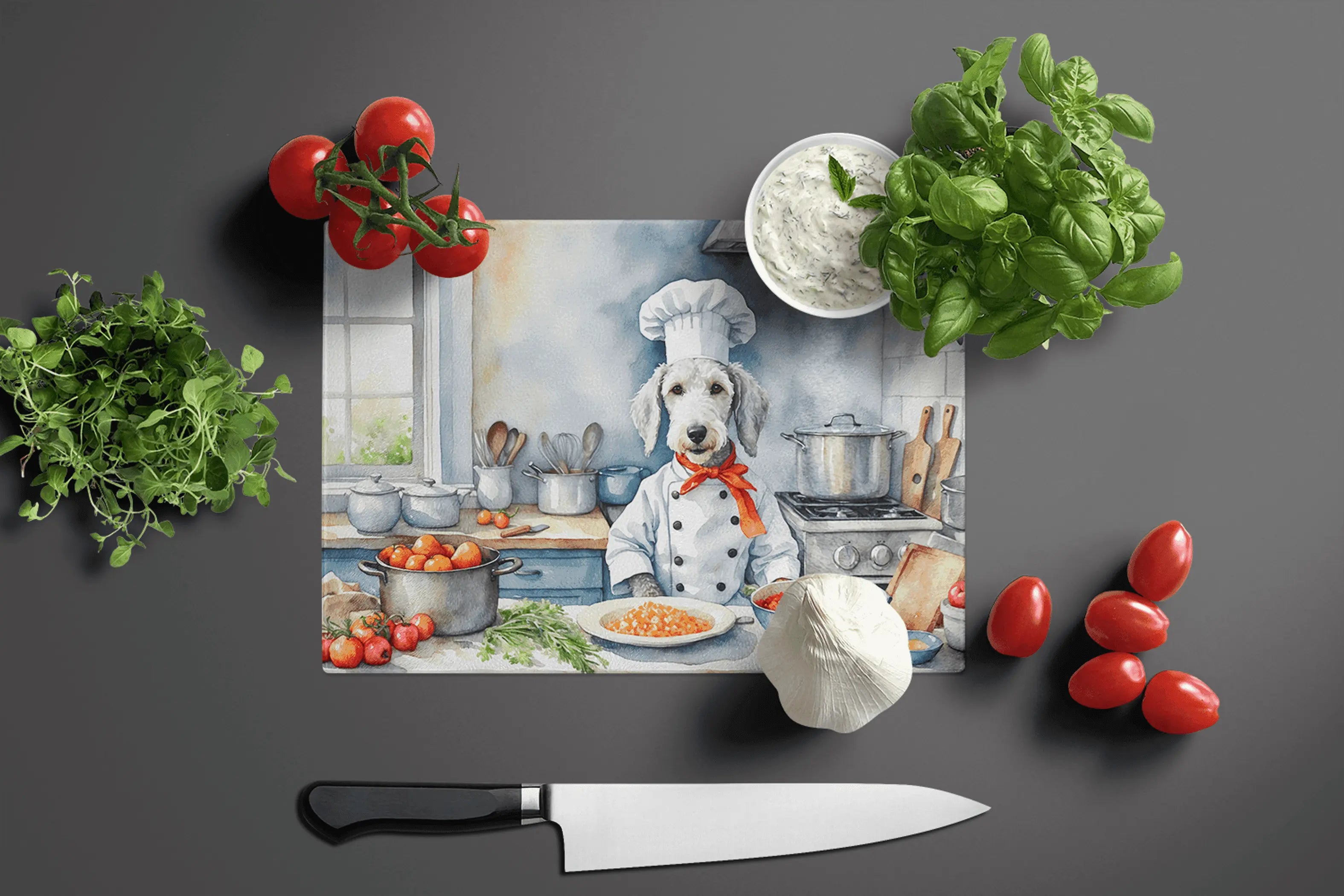 Bedlington Terrier The Chef Glass Cutting Board Caroline's Treasures