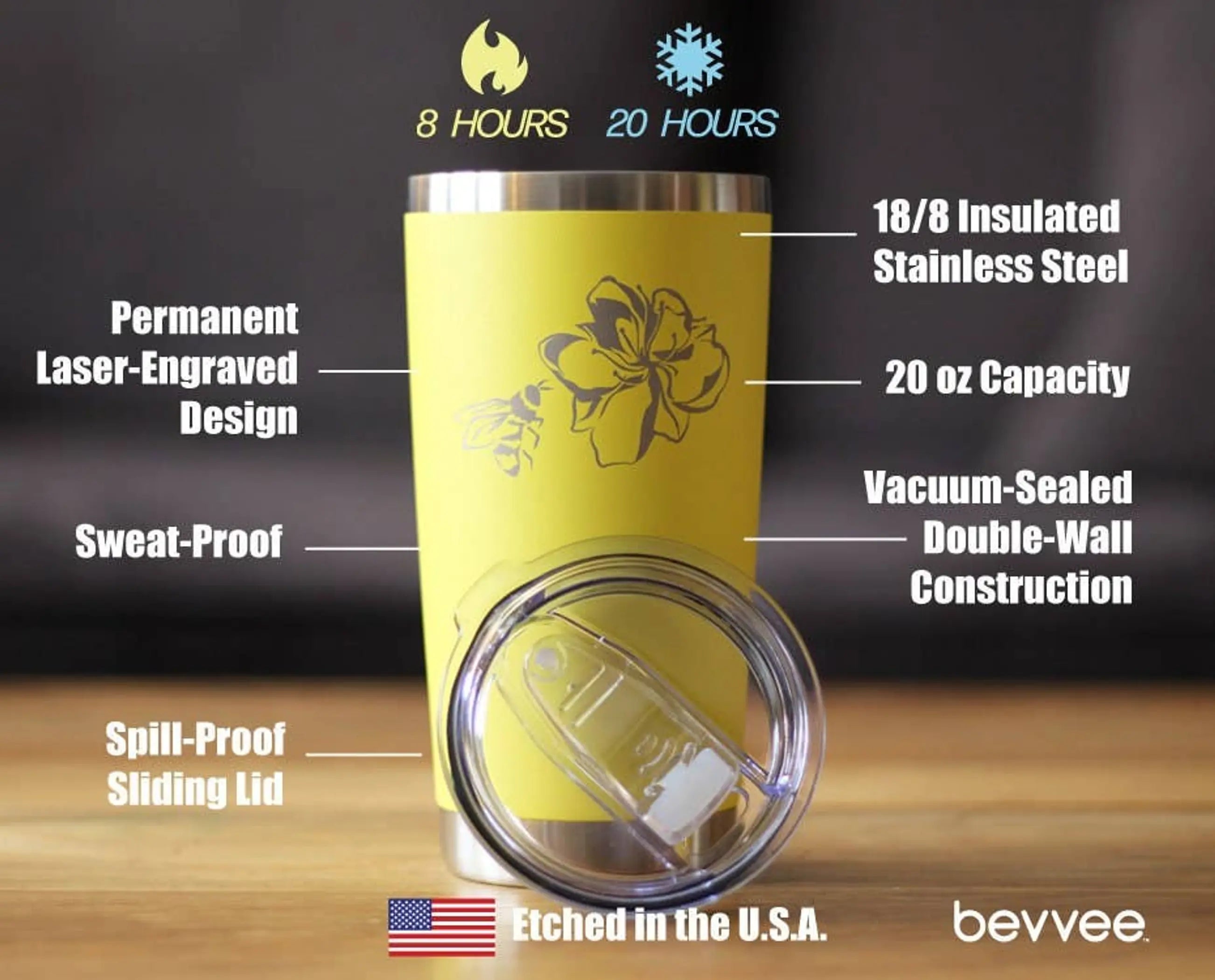 Bee Flower Insulated Travel Tumbler - Garden Gifts and Decor Bevvee