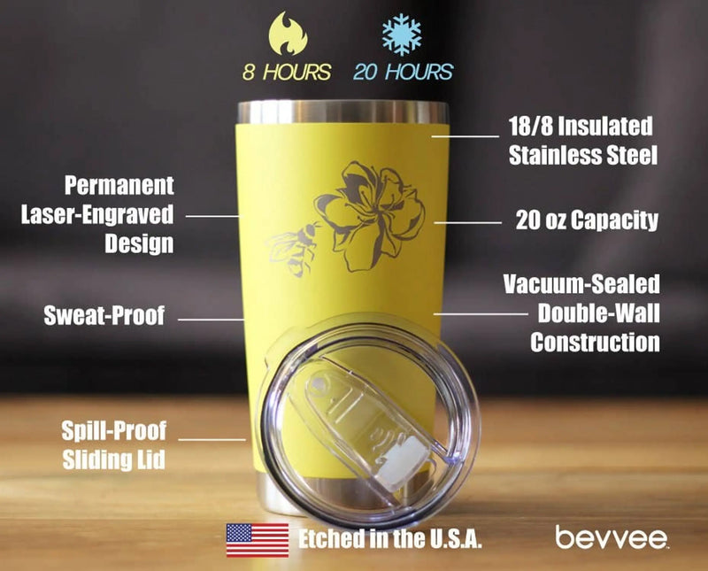 Bee Flower Insulated Travel Tumbler - Garden Gifts and Decor Bevvee
