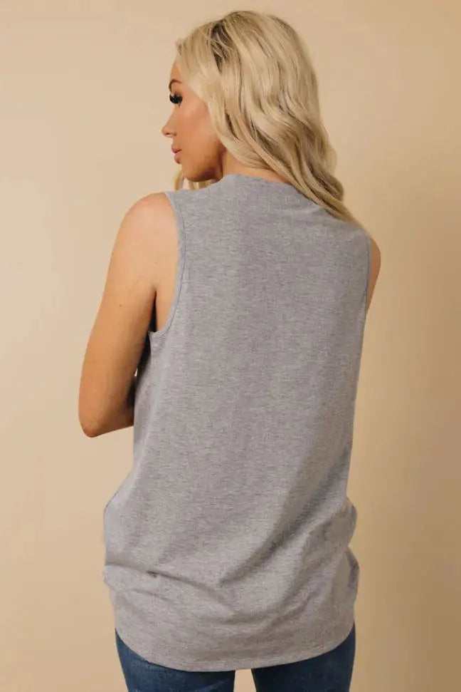 Women's gray cotton sleeveless top, relaxed fit, perfect for casual layering or summer wear.