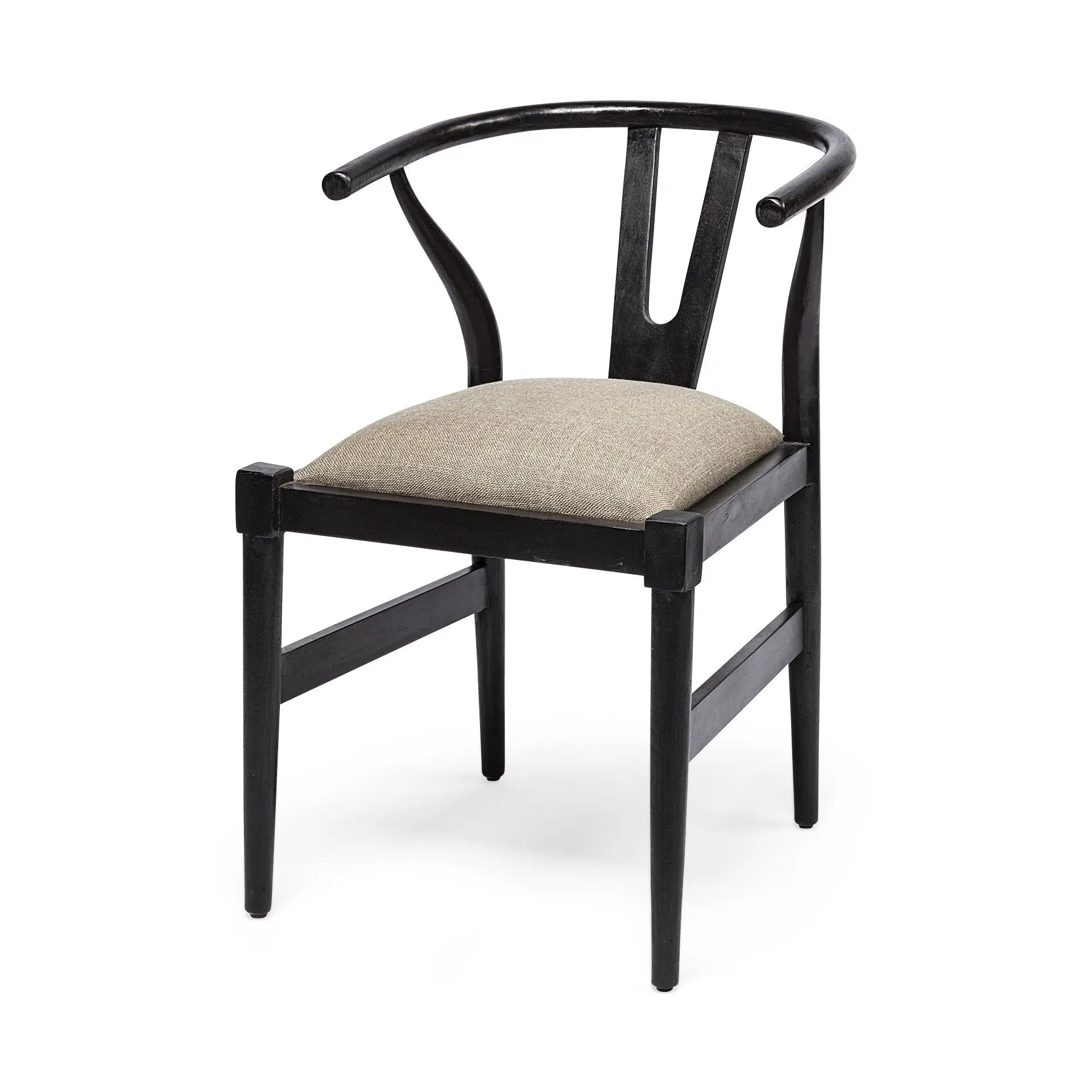 Beige And Black Upholstered Linen Wishbone Back Dining Side Chair Homeroots Kitchen & Dining