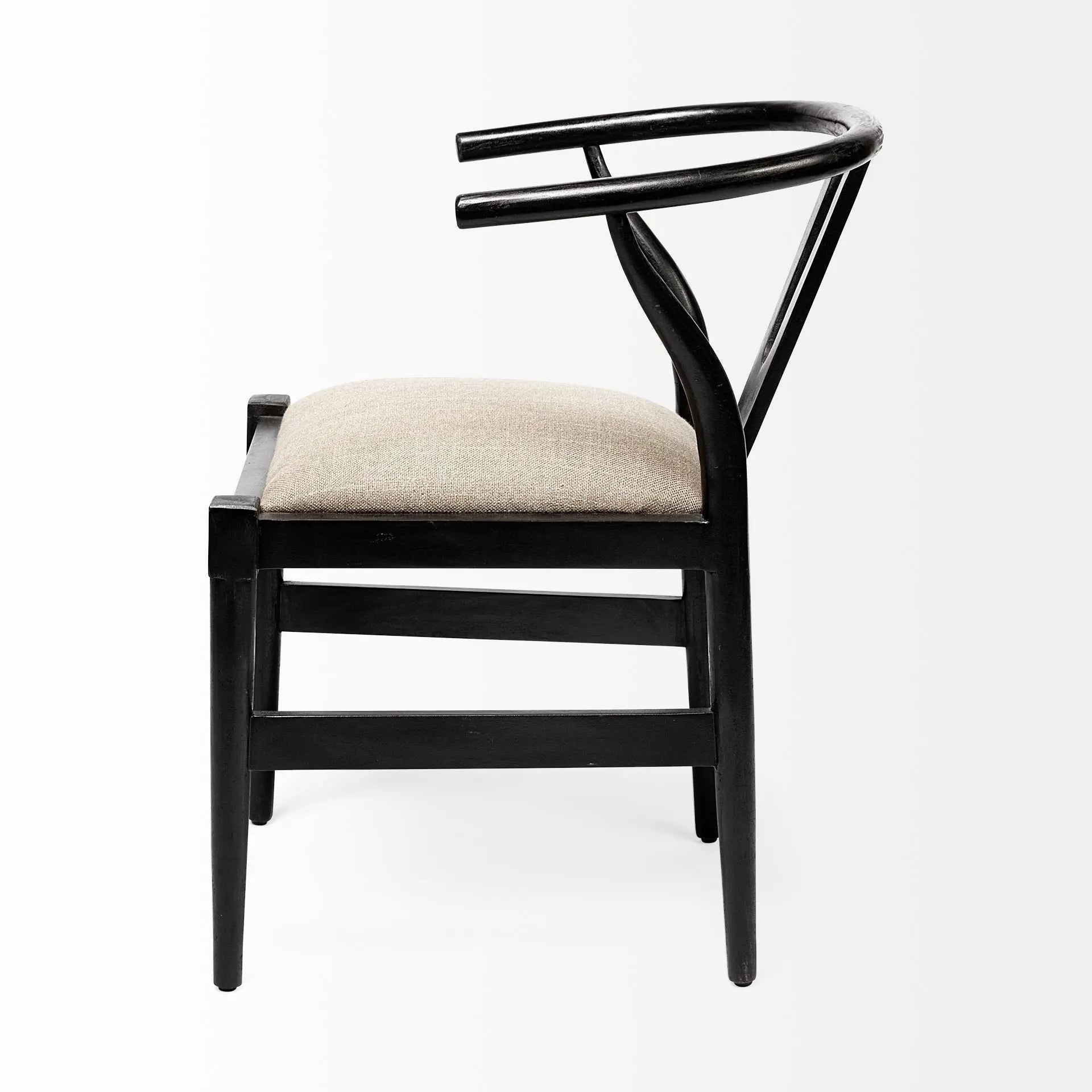 Beige And Black Upholstered Linen Wishbone Back Dining Side Chair Homeroots Kitchen & Dining