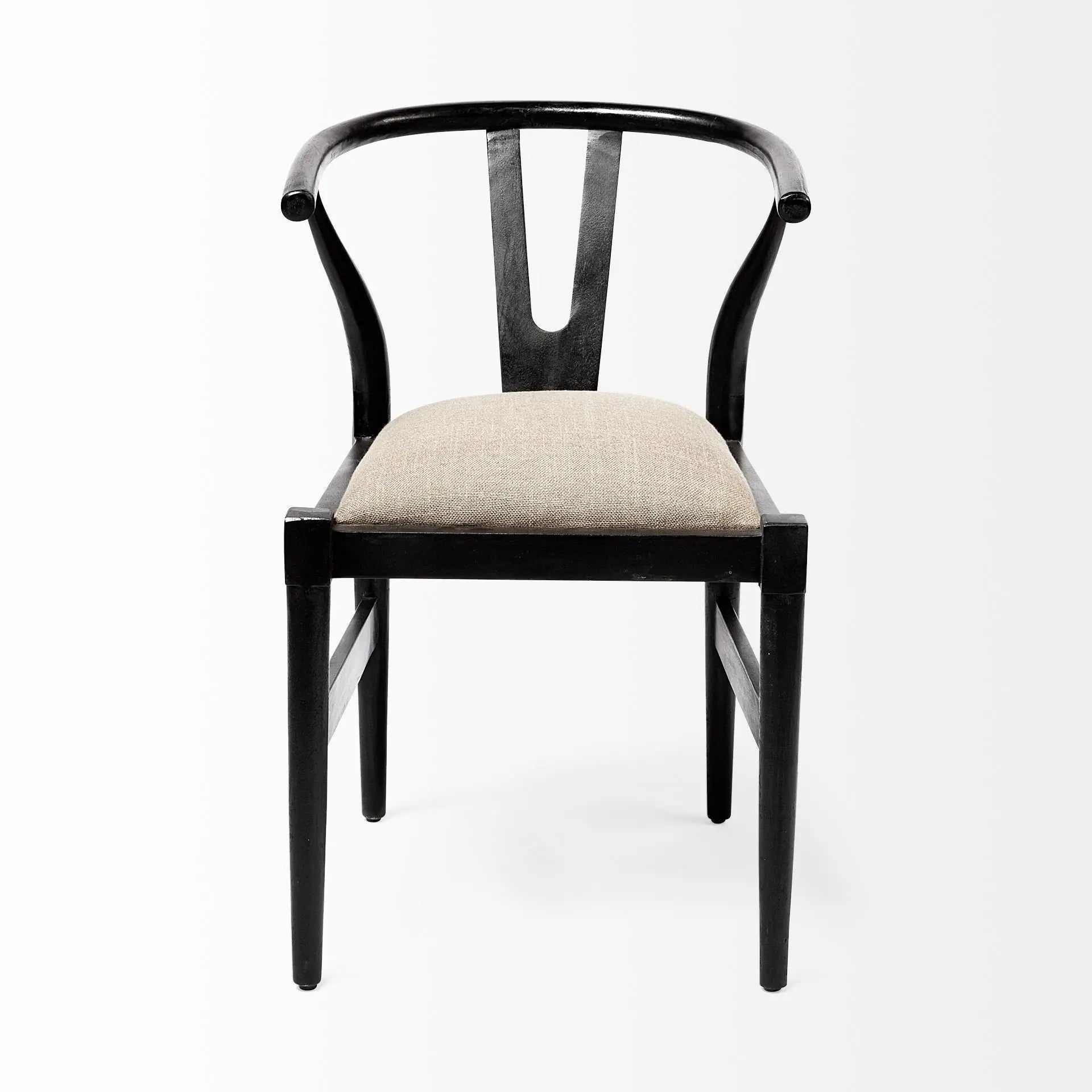 Beige And Black Upholstered Linen Wishbone Back Dining Side Chair Homeroots Kitchen & Dining