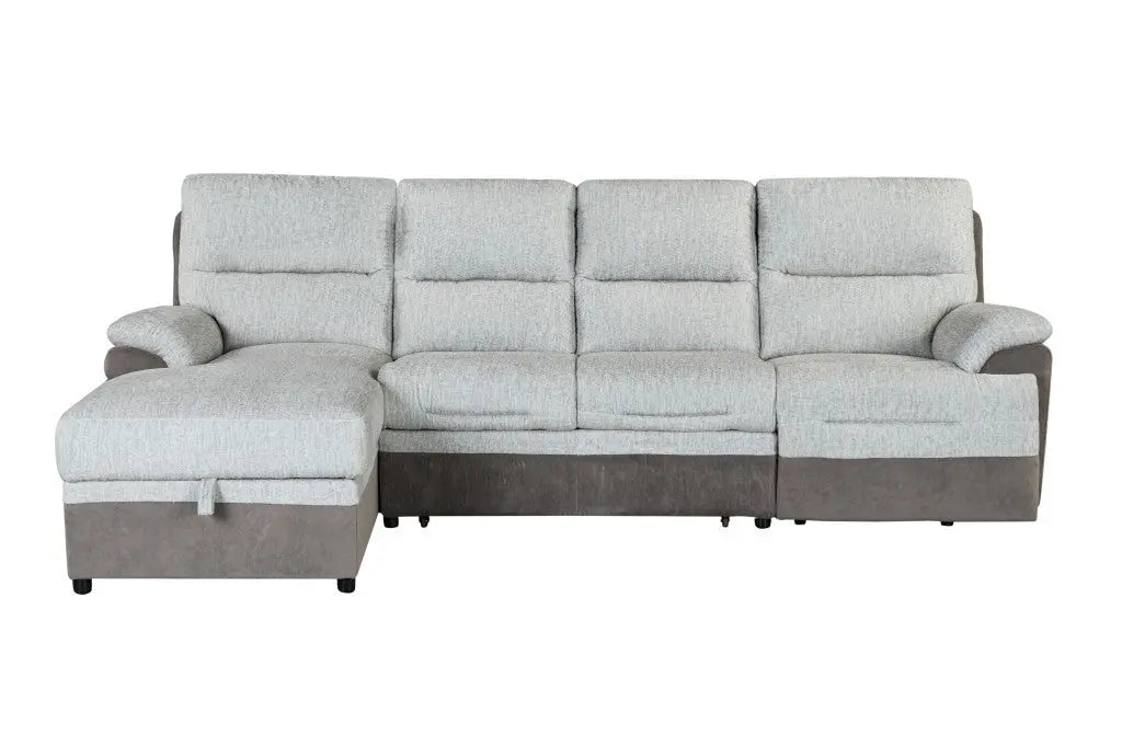 Beige And Brown Fabric Sleeper L Shaped Three Piece Sofa and Storage Chaise Sectional Homeroots Living Room