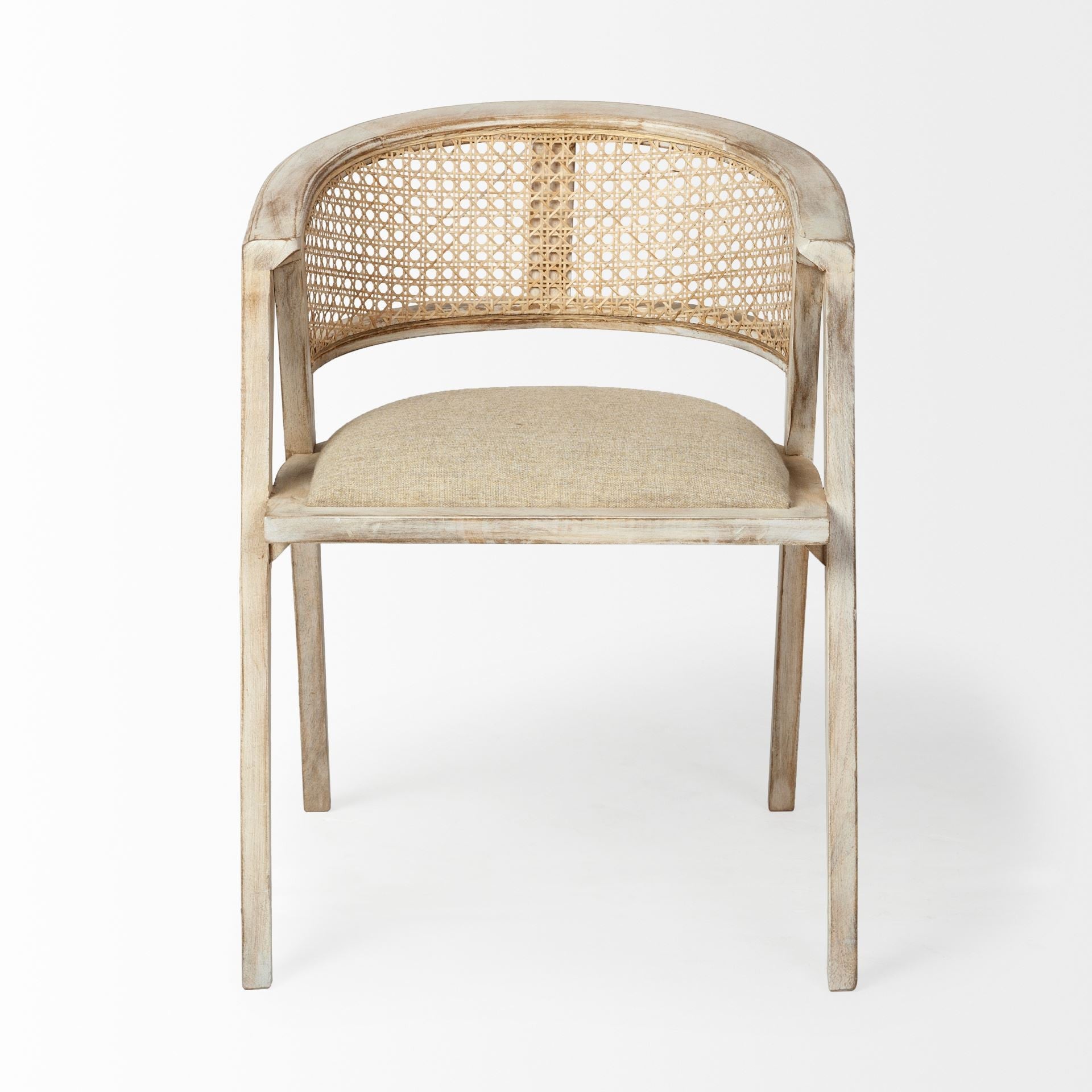 Beige And Gray Upholstered Linen Curved Back Dining Arm Chair - GreatEagleInc