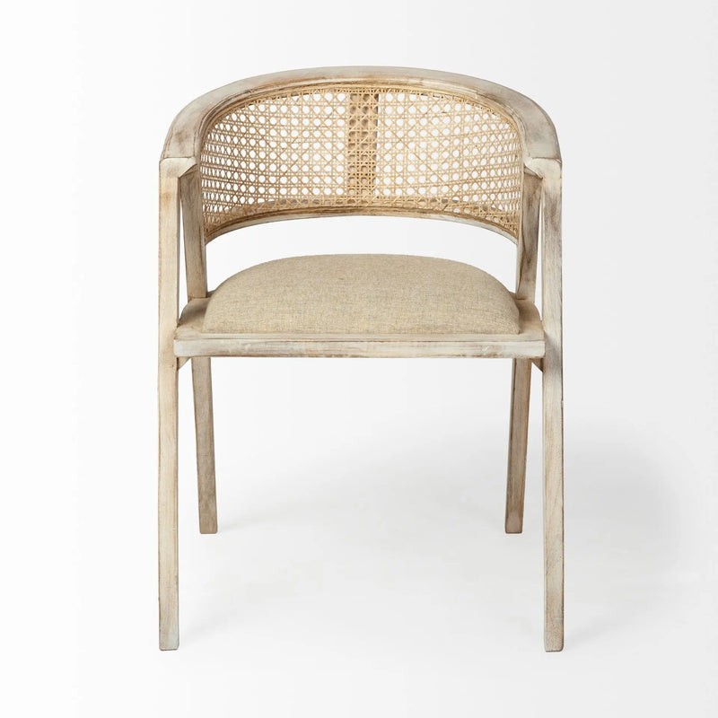 Beige And Gray Upholstered Linen Curved Back Dining Arm Chair - GreatEagleInc
