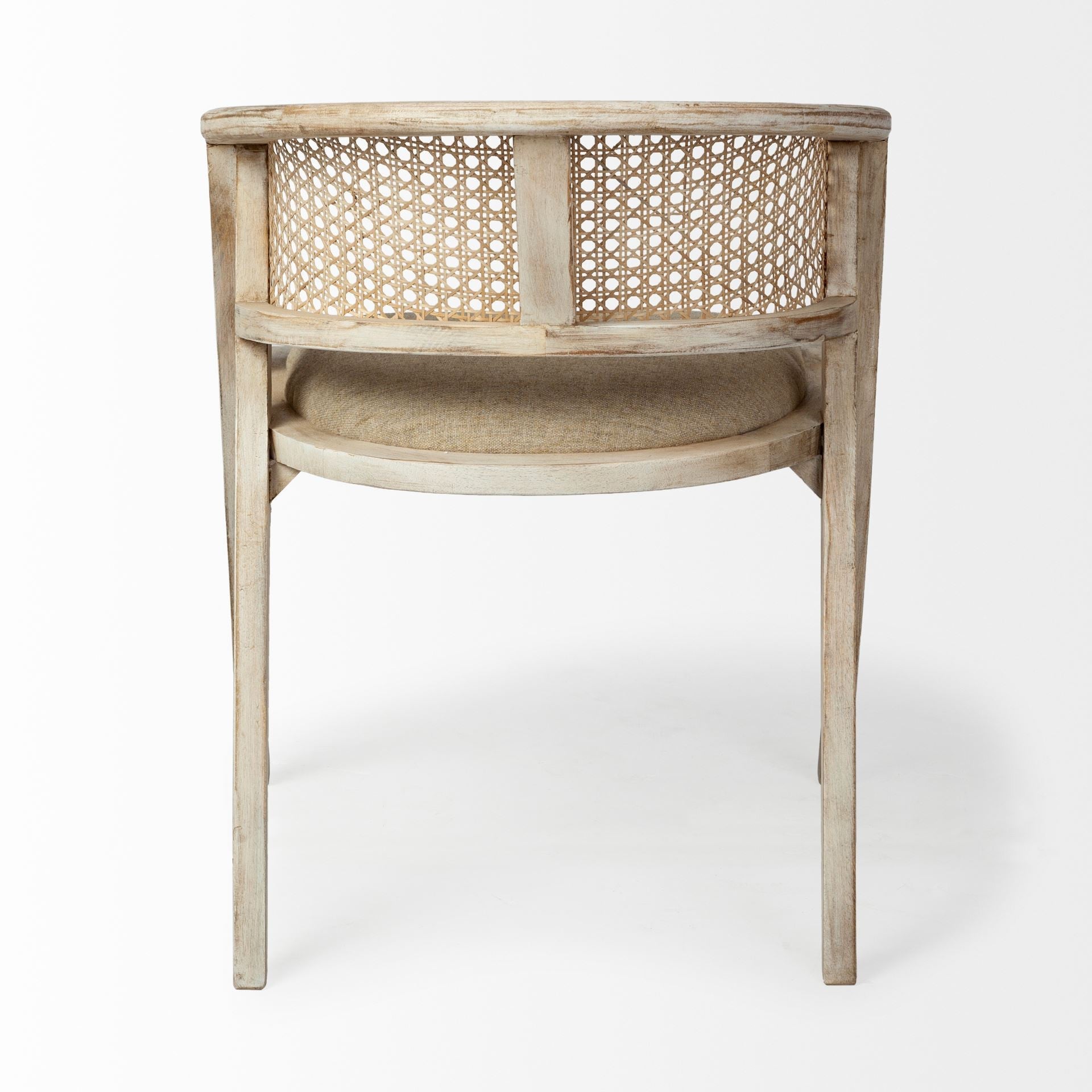 Beige And Gray Upholstered Linen Curved Back Dining Arm Chair - GreatEagleInc