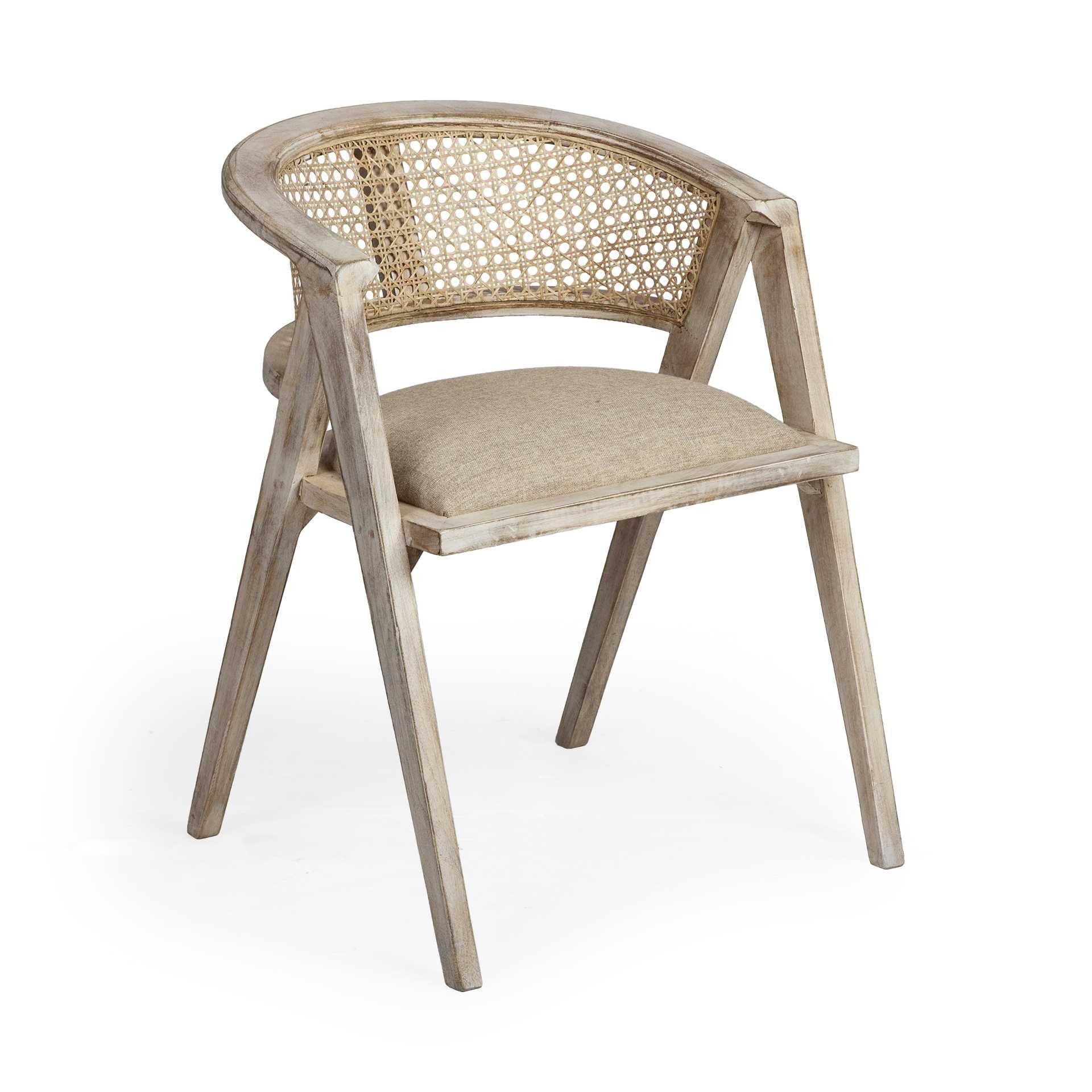 Beige And Gray Upholstered Linen Curved Back Dining Arm Chair - GreatEagleInc