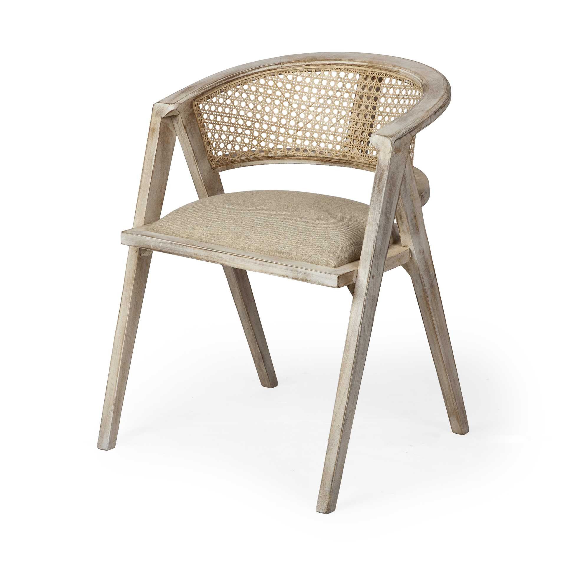 Beige And Gray Upholstered Linen Curved Back Dining Arm Chair - GreatEagleInc