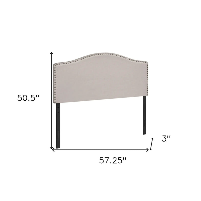 Beige Linen Blend Upholstered Arched Full Headboard With Nail Head Trim - GreatEagleInc