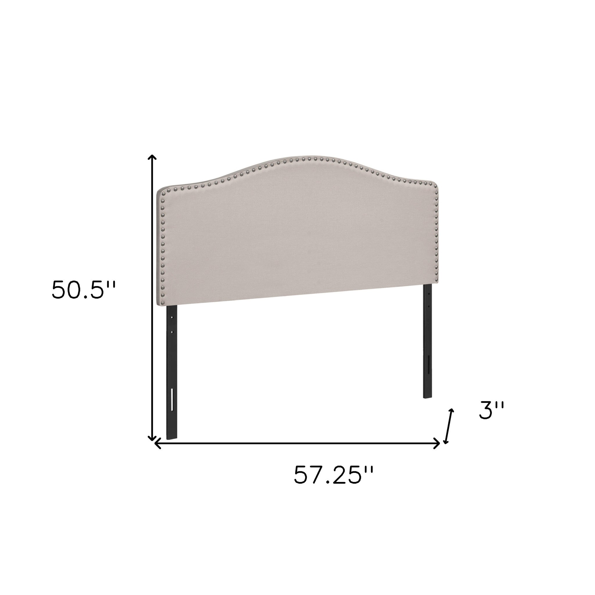 Beige Linen Blend Upholstered Arched Full Headboard With Nail Head Trim - GreatEagleInc