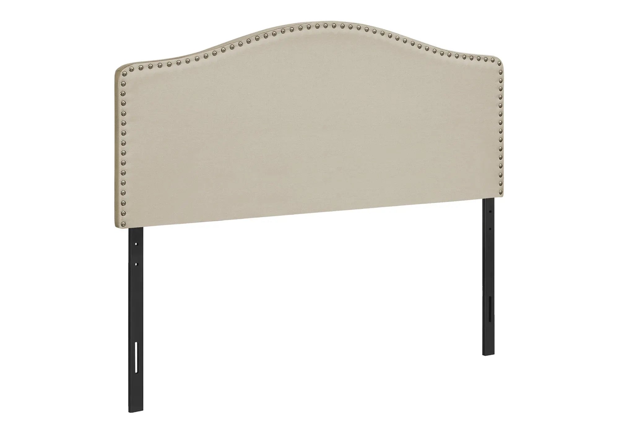 Beige Linen Blend Upholstered Arched Full Headboard With Nail Head Trim - GreatEagleInc