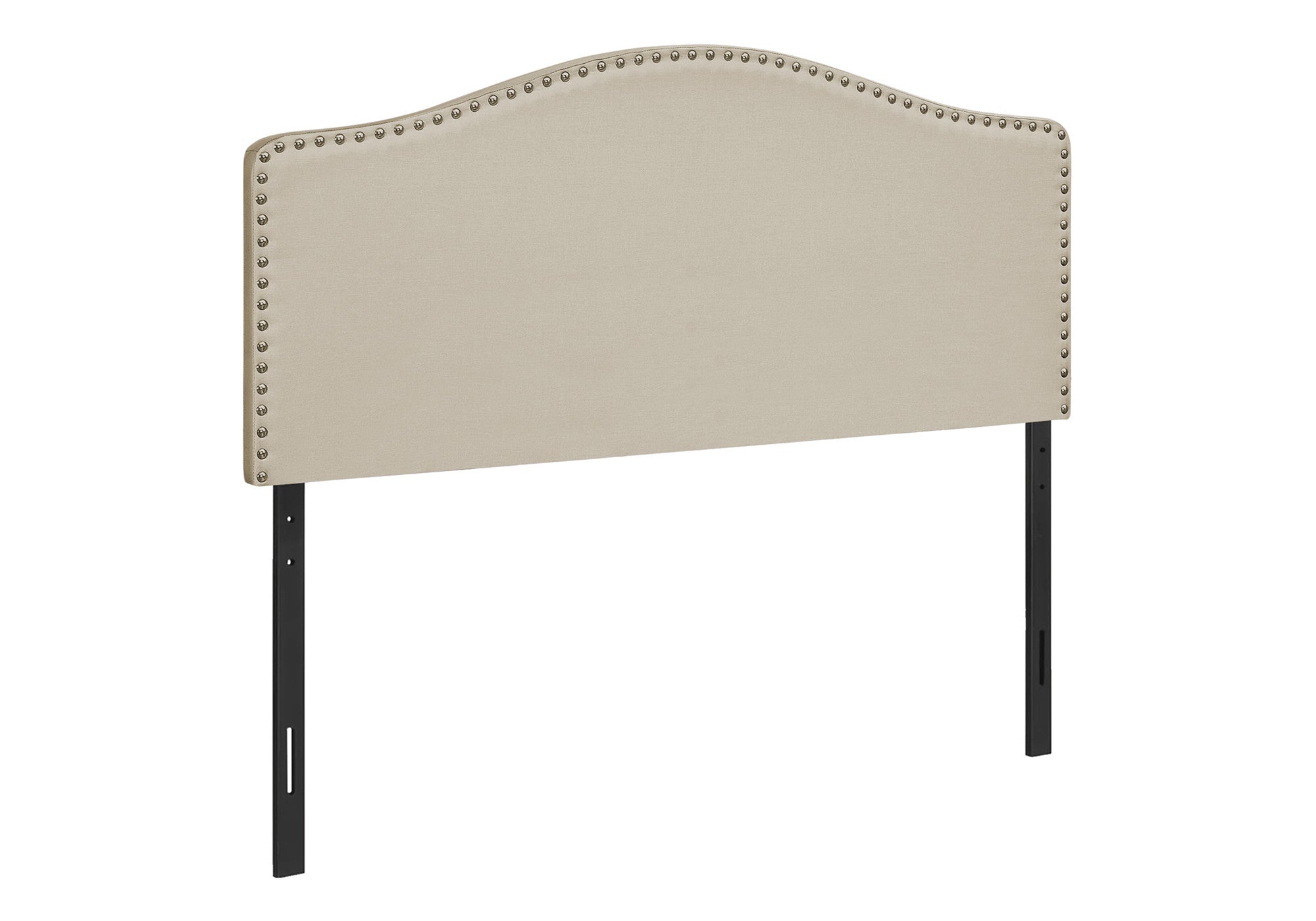 Beige Linen Blend Upholstered Arched Full Headboard With Nail Head Trim - GreatEagleInc