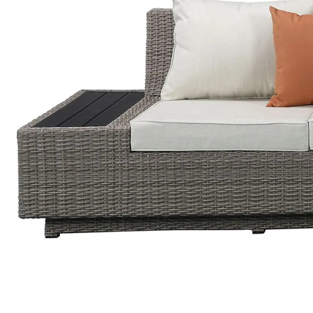 Beige Polyester Modular L Shaped Four Piece Standard With Console And Toss Pillows Homeroots Outdoor