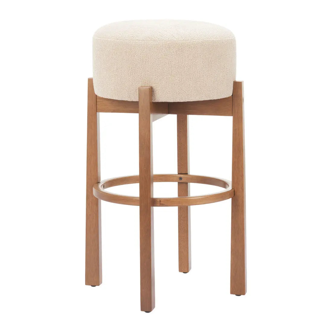 Beige Solid Manufactured Wood Fabric and Wood Backless Bar Chair Homeroots Living Room