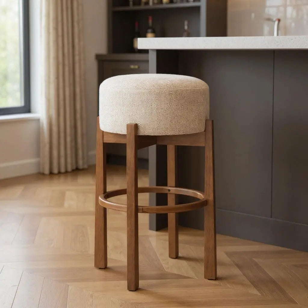 Beige Solid Manufactured Wood Fabric and Wood Backless Bar Chair Homeroots Living Room