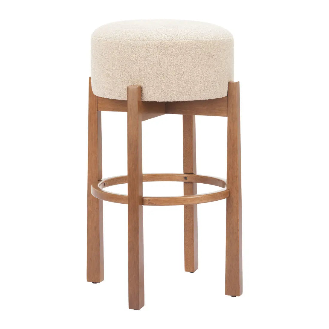 Beige Solid Manufactured Wood Fabric and Wood Backless Bar Chair Homeroots Living Room