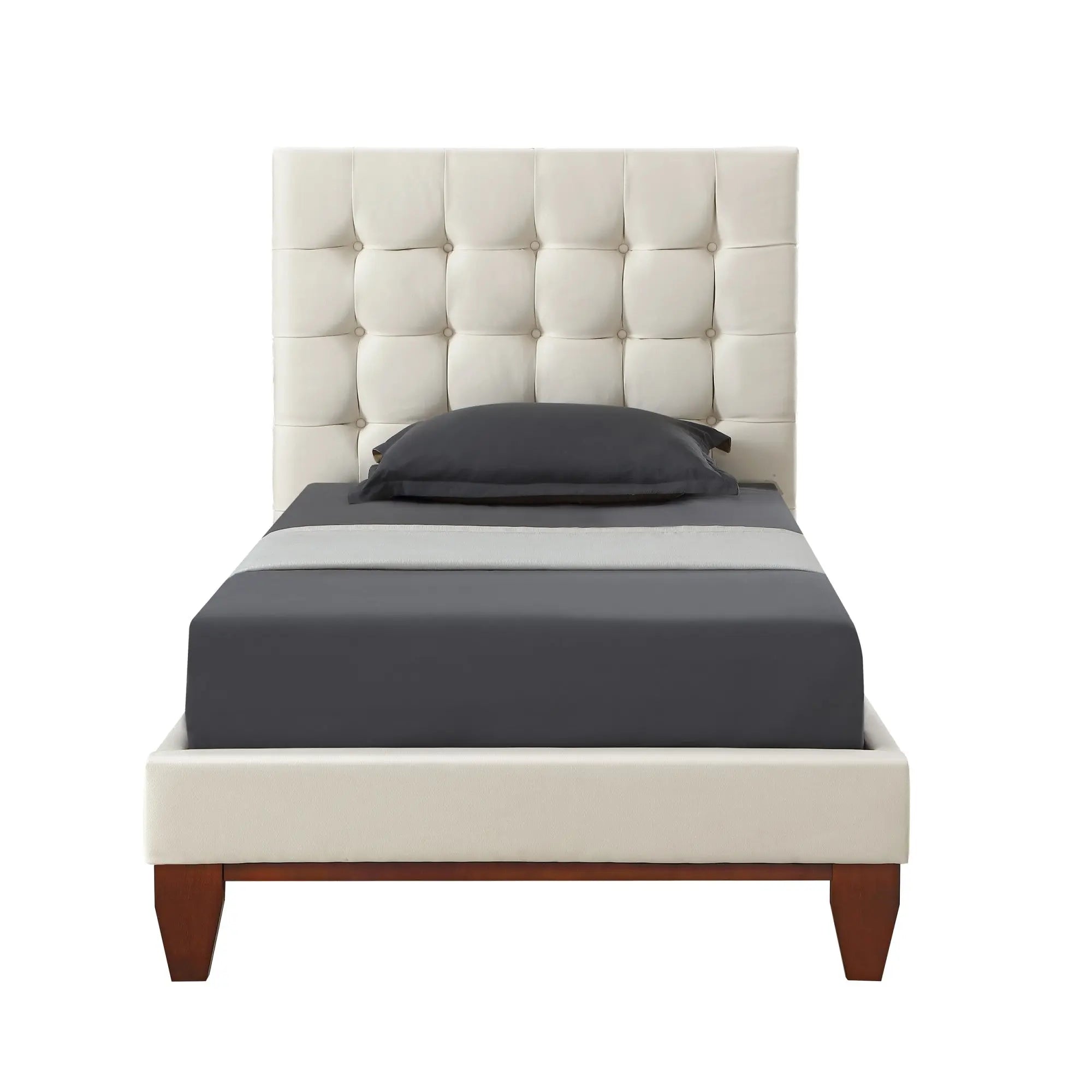 Beige Solid Wood Full Tufted Upholstered Linen Bed Homeroots Bed & Bath