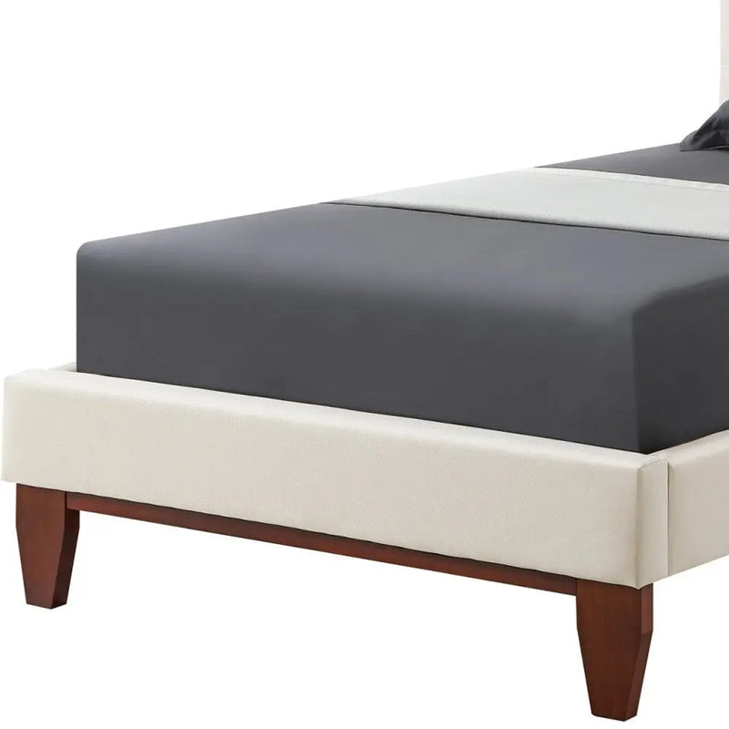 Beige Solid Wood Full Tufted Upholstered Linen Bed Homeroots Bed & Bath
