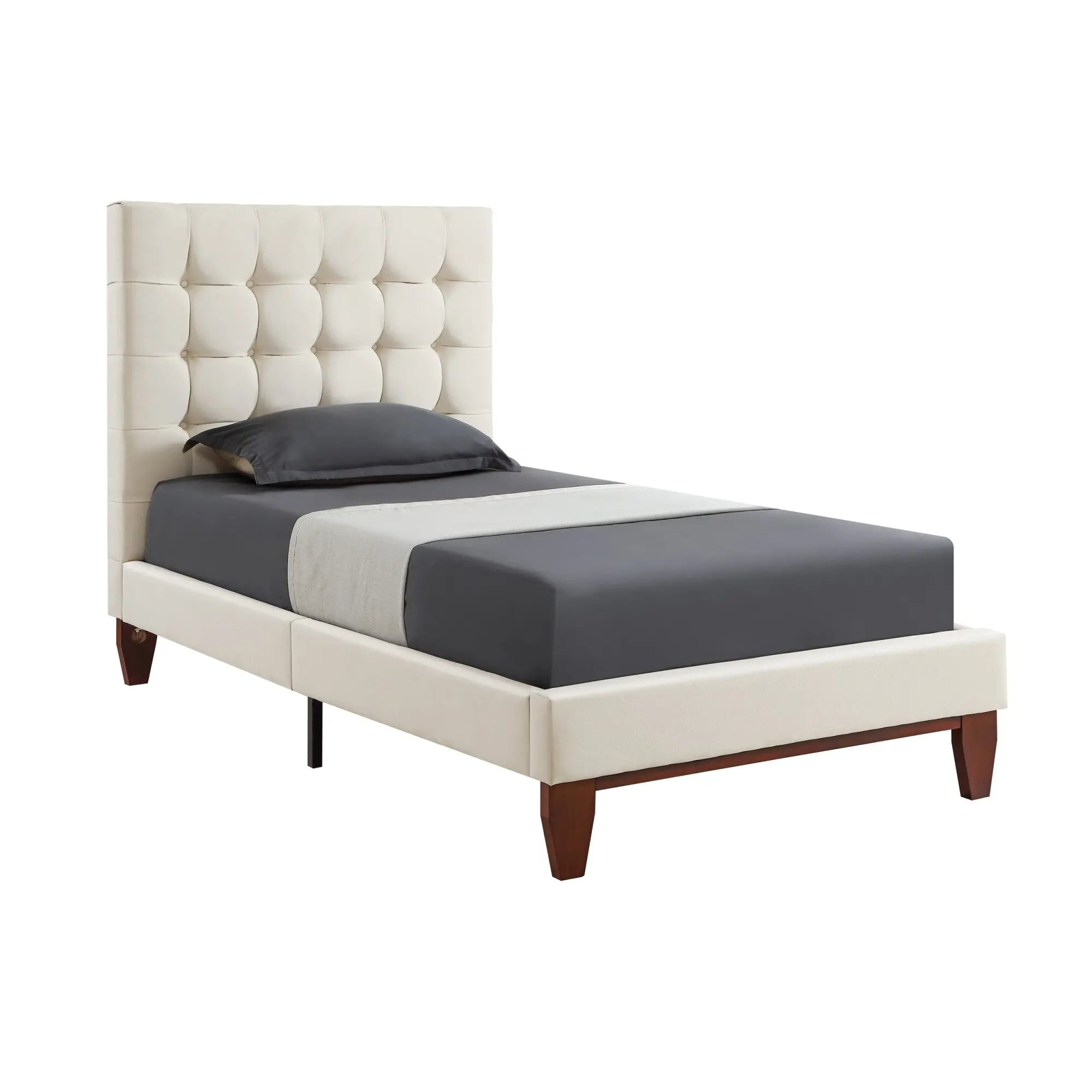 Beige Solid Wood Full Tufted Upholstered Linen Bed Homeroots Bed & Bath