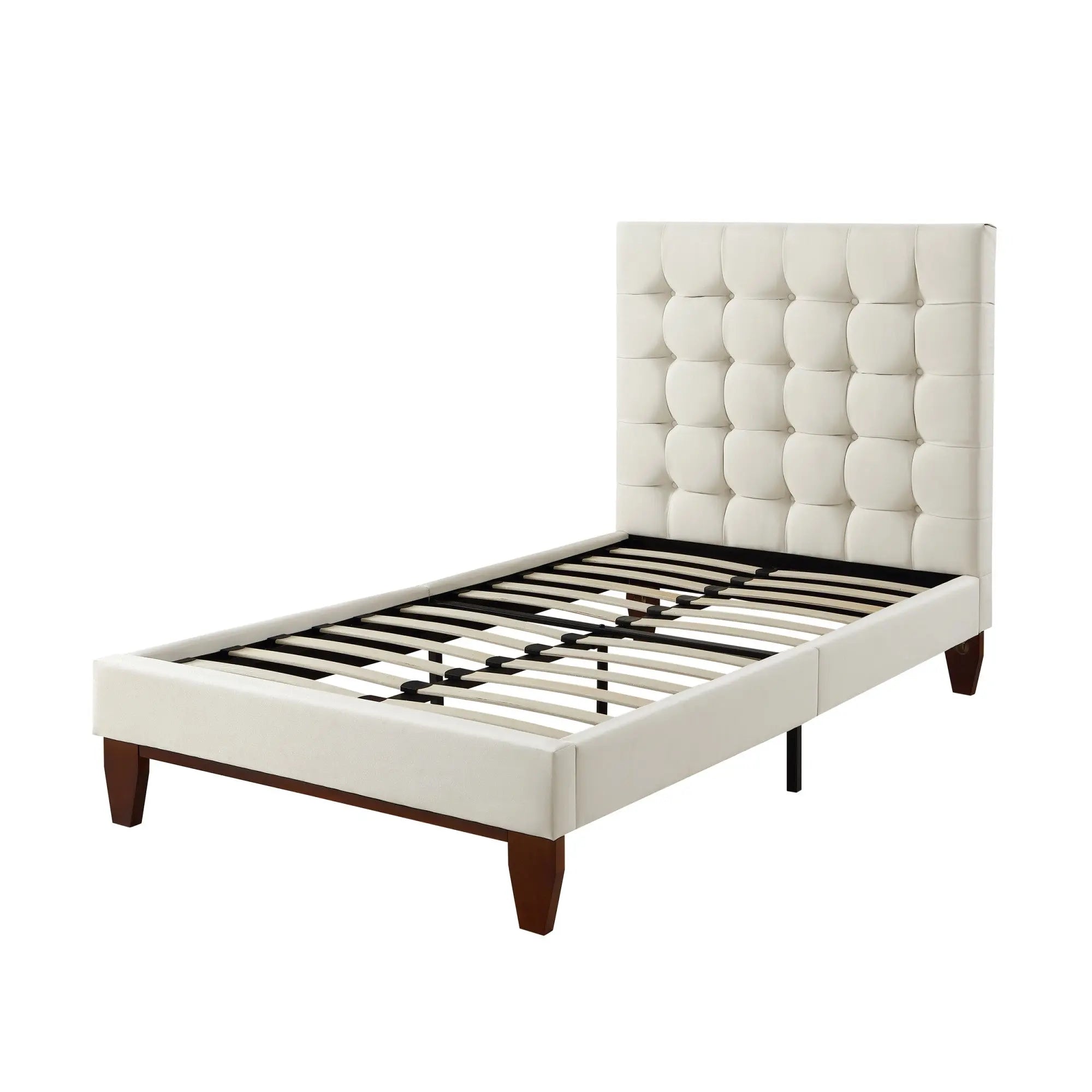 Beige Solid Wood Full Tufted Upholstered Linen Bed Homeroots Bed & Bath