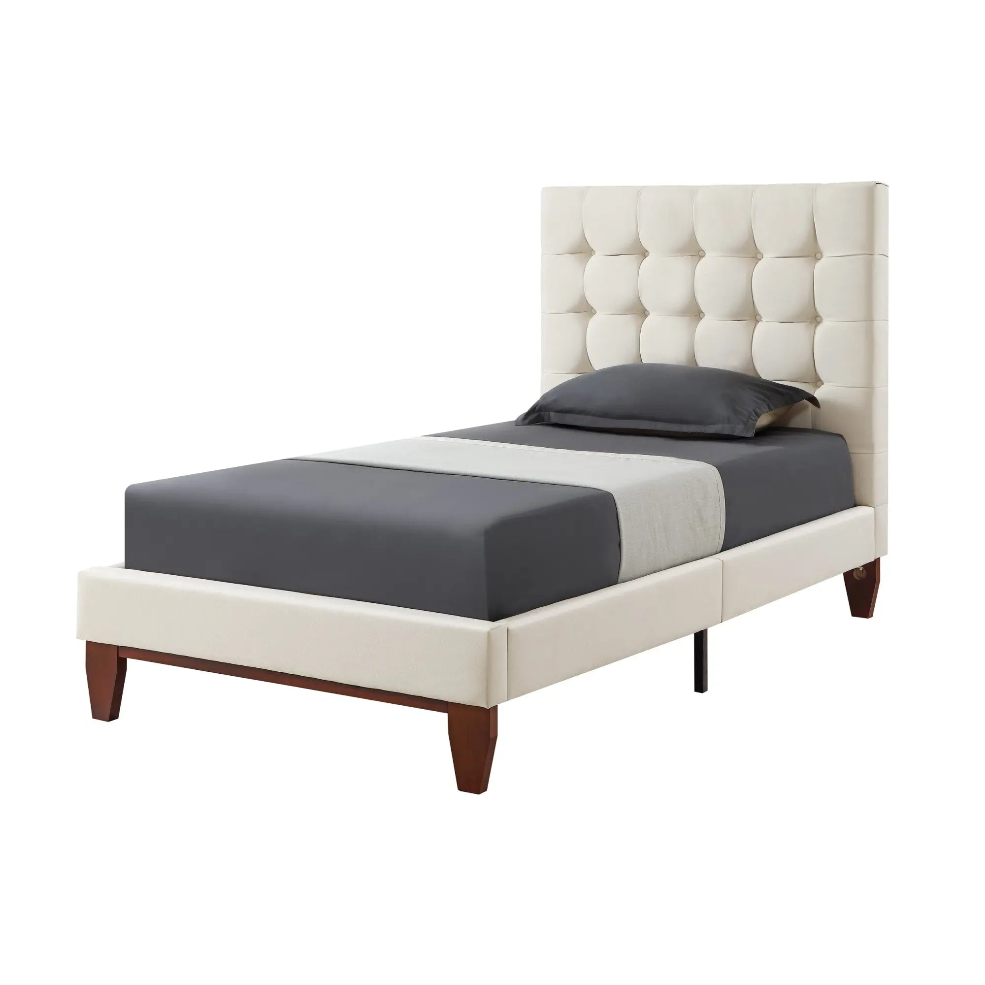 Beige Solid Wood Full Tufted Upholstered Linen Bed Homeroots Bed & Bath