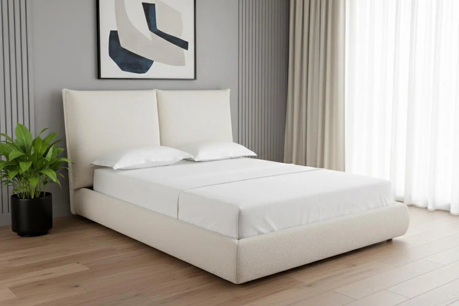 Beige Tufted Boucle Queen Bed Frame Homeroots Bed & Bath