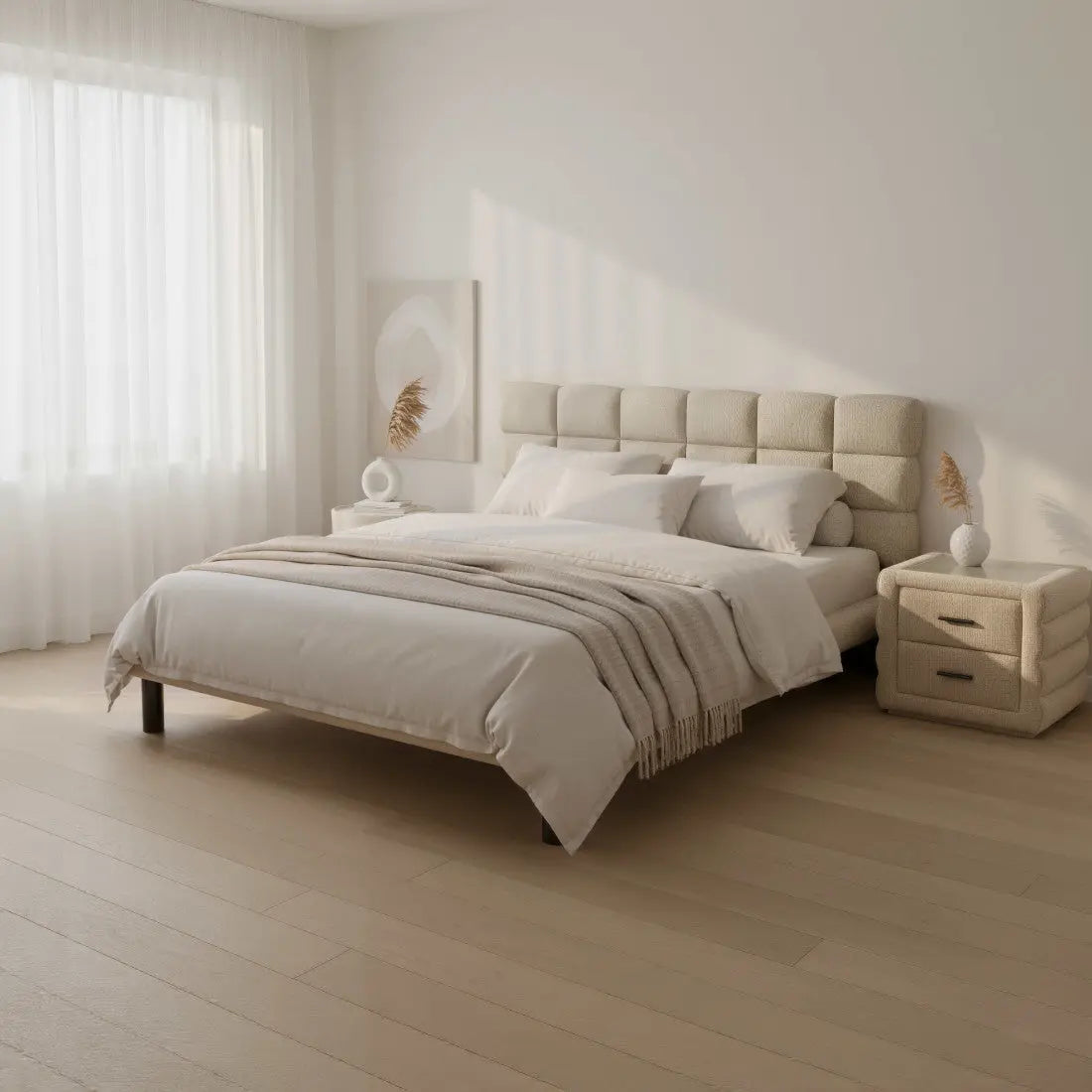 Beige Upholstered King Bed Frame Homeroots Bed & Bath