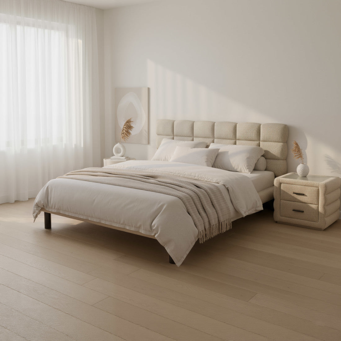 Beige Upholstered King Bed Frame Homeroots Bed & Bath