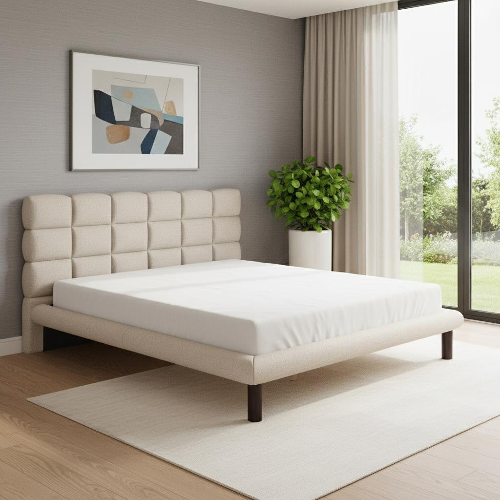Beige Upholstered King Bed Frame Homeroots Bed & Bath