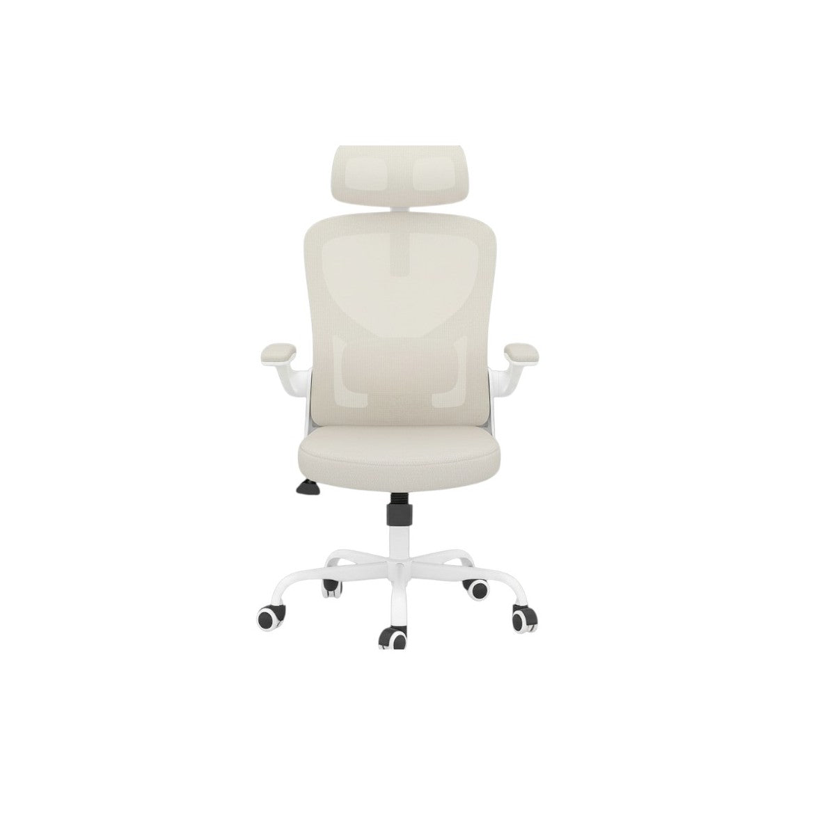 Beige White and Black Adjustable Height Swivel Rolling Office Chair - GreatEagleInc