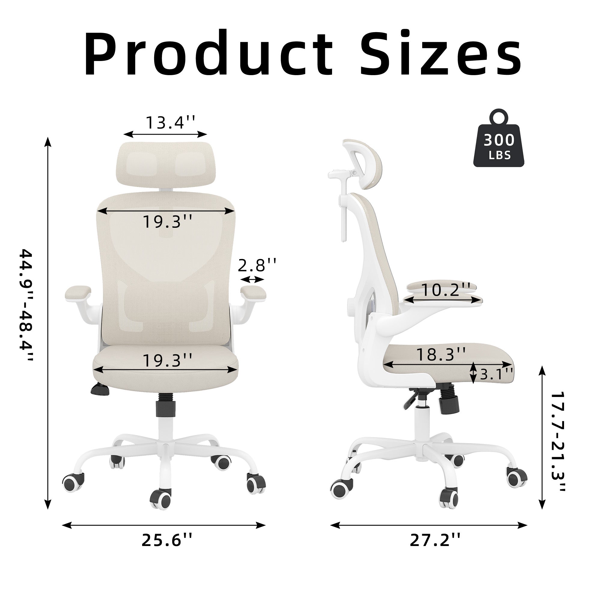 Beige White and Black Adjustable Height Swivel Rolling Office Chair - GreatEagleInc