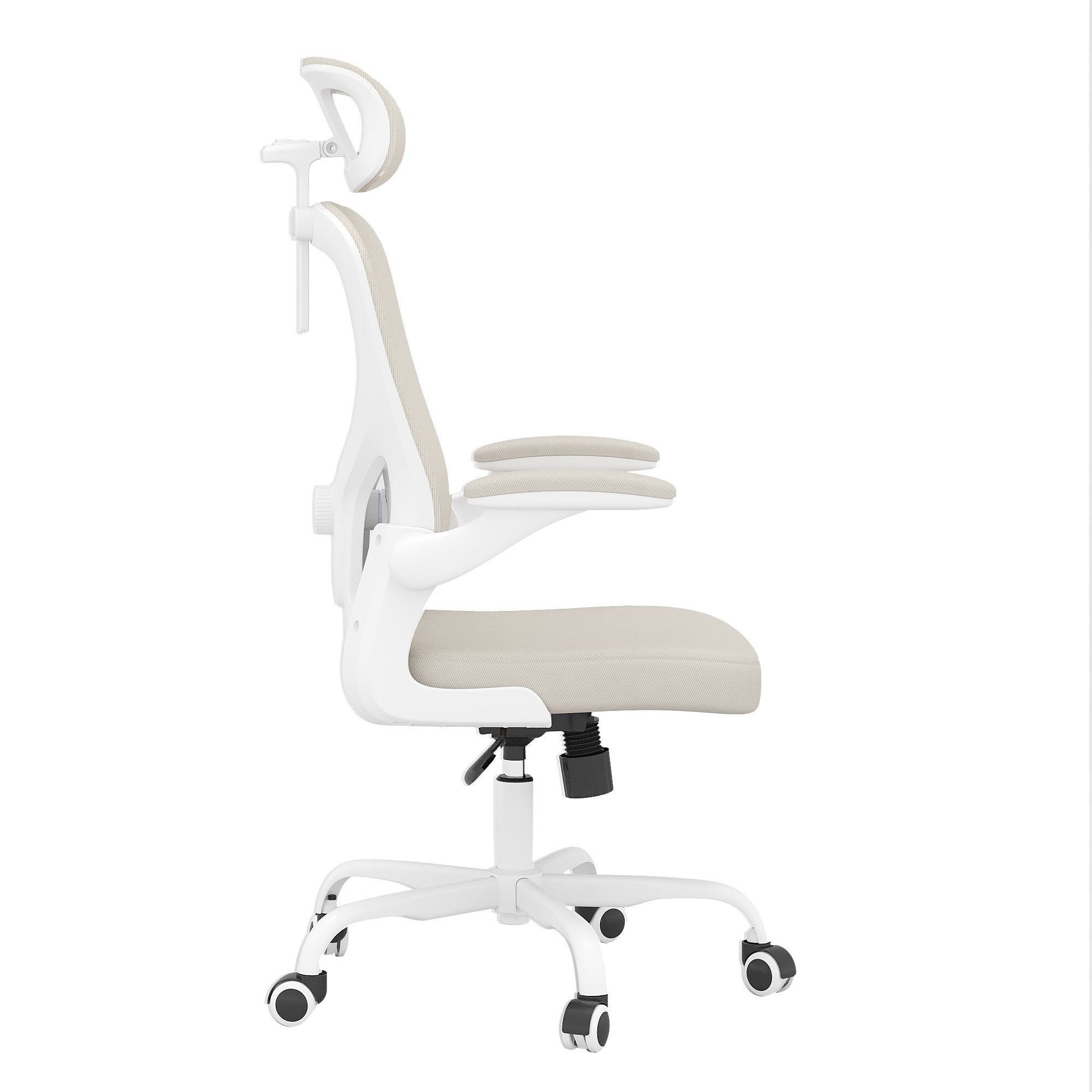 Beige White and Black Adjustable Height Swivel Rolling Office Chair - GreatEagleInc