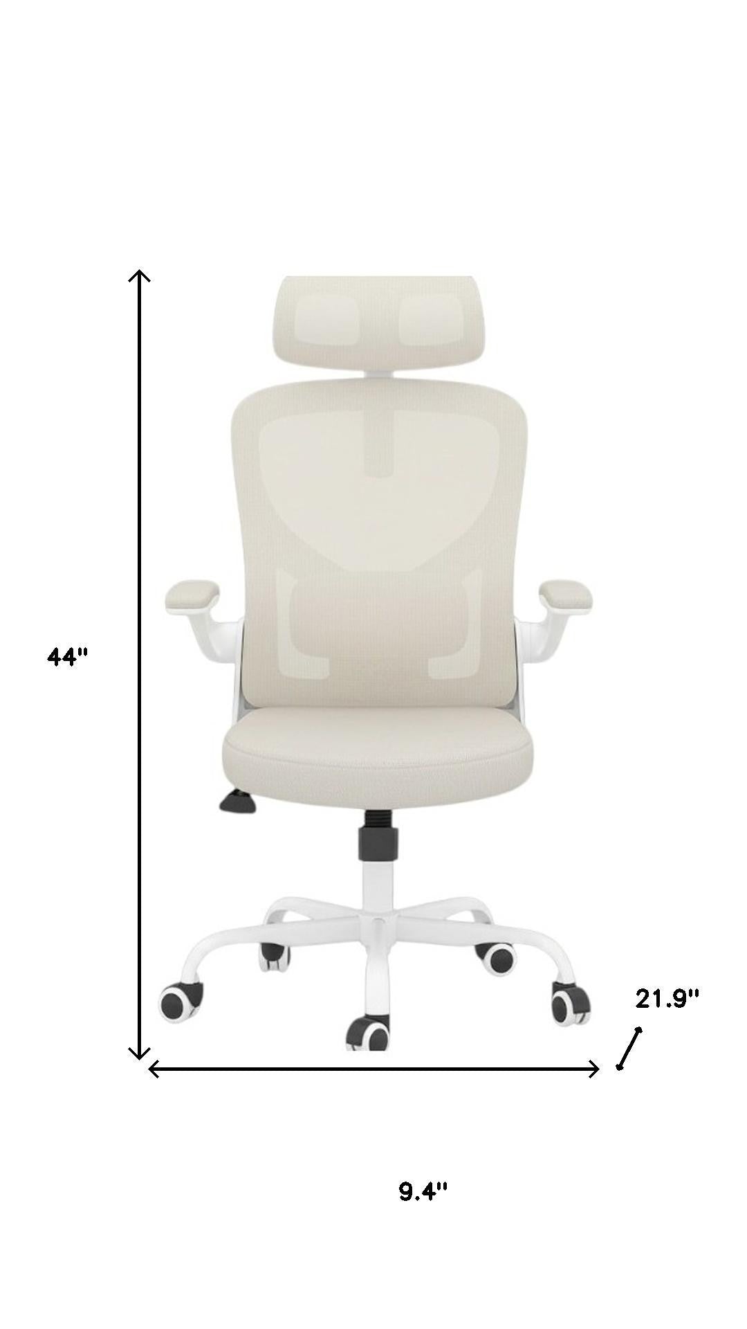 Beige White and Black Adjustable Height Swivel Rolling Office Chair - GreatEagleInc
