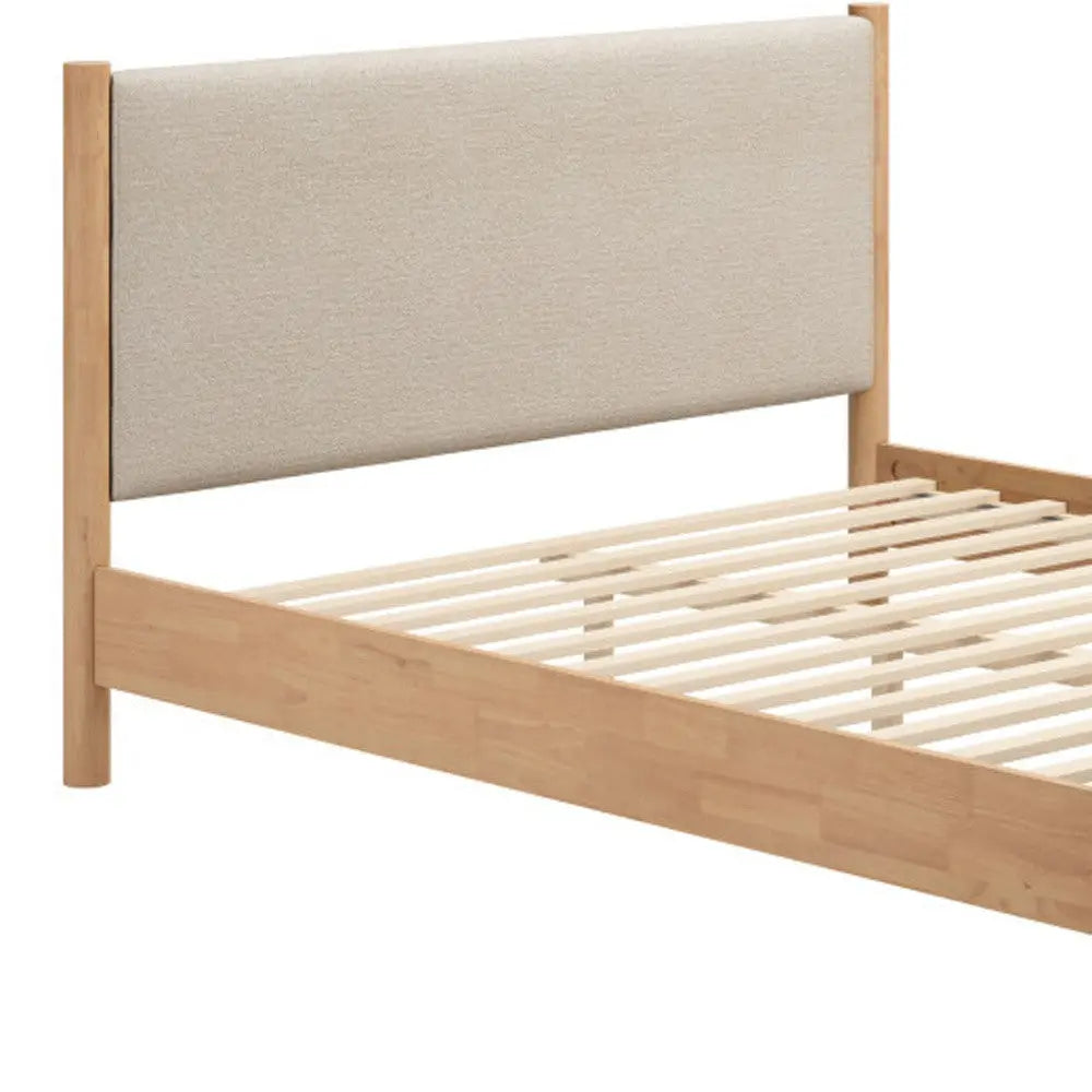 Beige Wood And Upholstery Queen Bed Frame Homeroots Bed & Bath