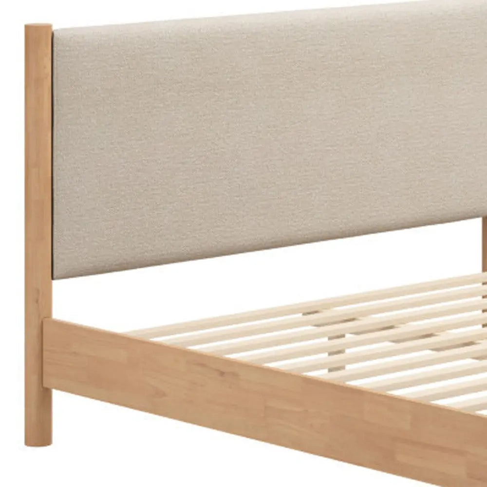 Beige Wood And Upholstery Queen Bed Frame Homeroots Bed & Bath