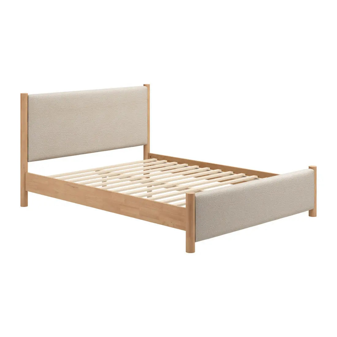Beige Wood And Upholstery Queen Bed Frame Homeroots Bed & Bath