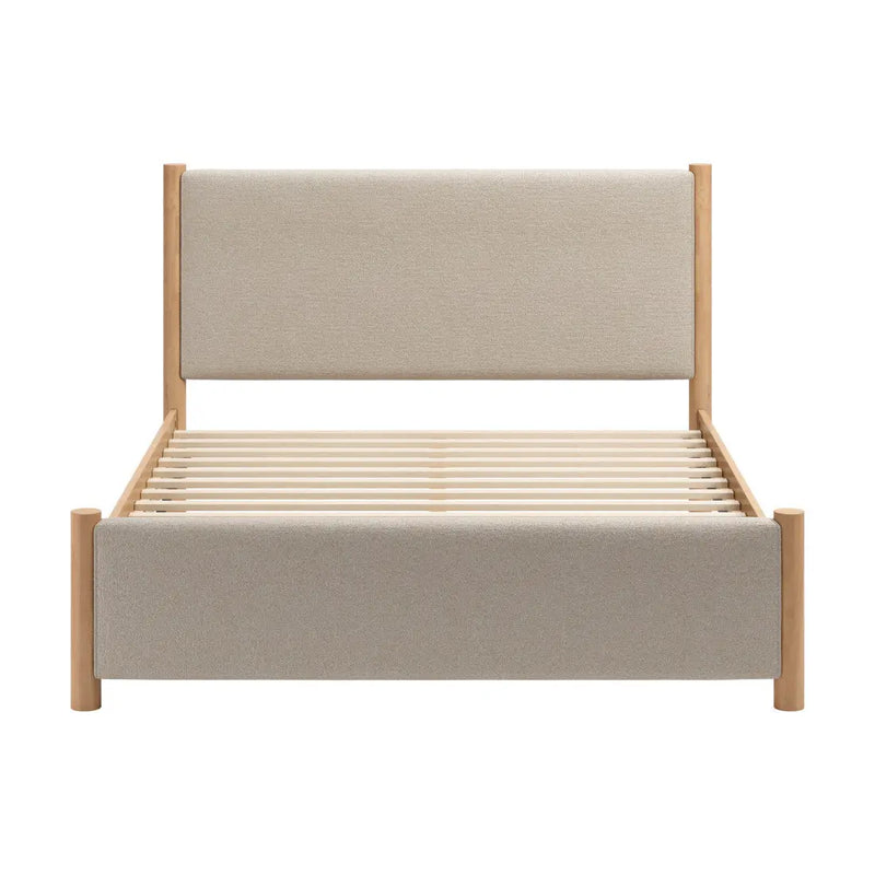 Beige Wood And Upholstery Queen Bed Frame Homeroots Bed & Bath