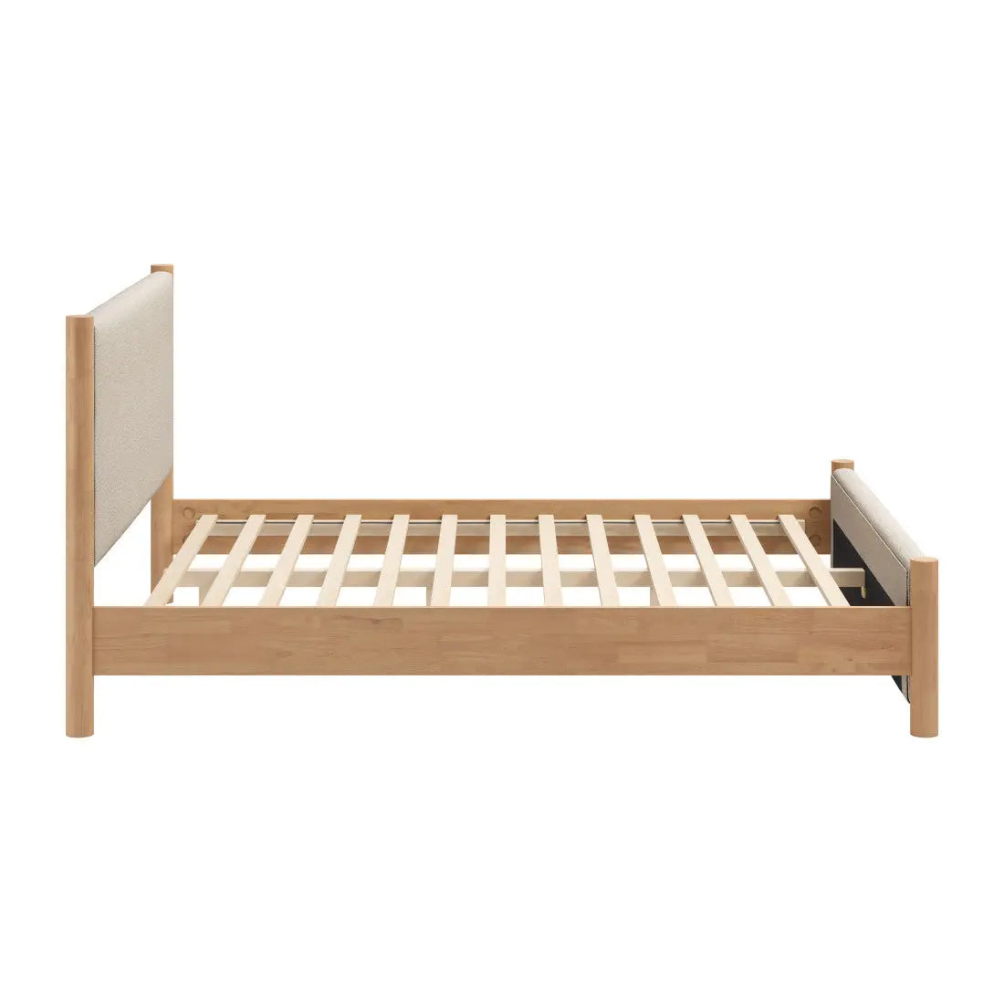 Beige Wood And Upholstery Queen Bed Frame Homeroots Bed & Bath