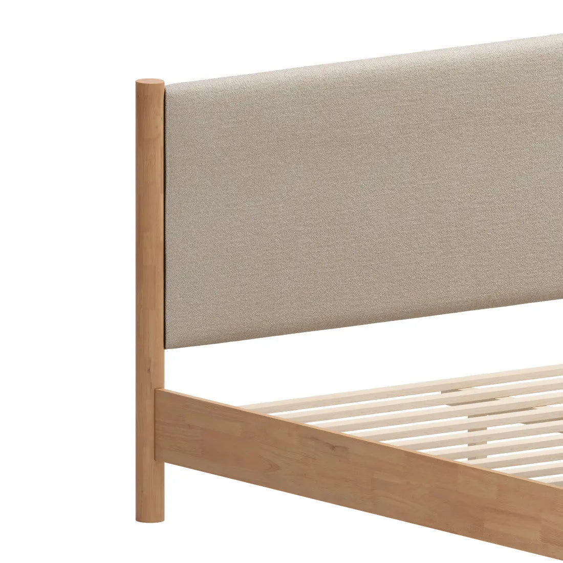 Beige Wood And Upholstery Queen Bed Frame Homeroots Bed & Bath