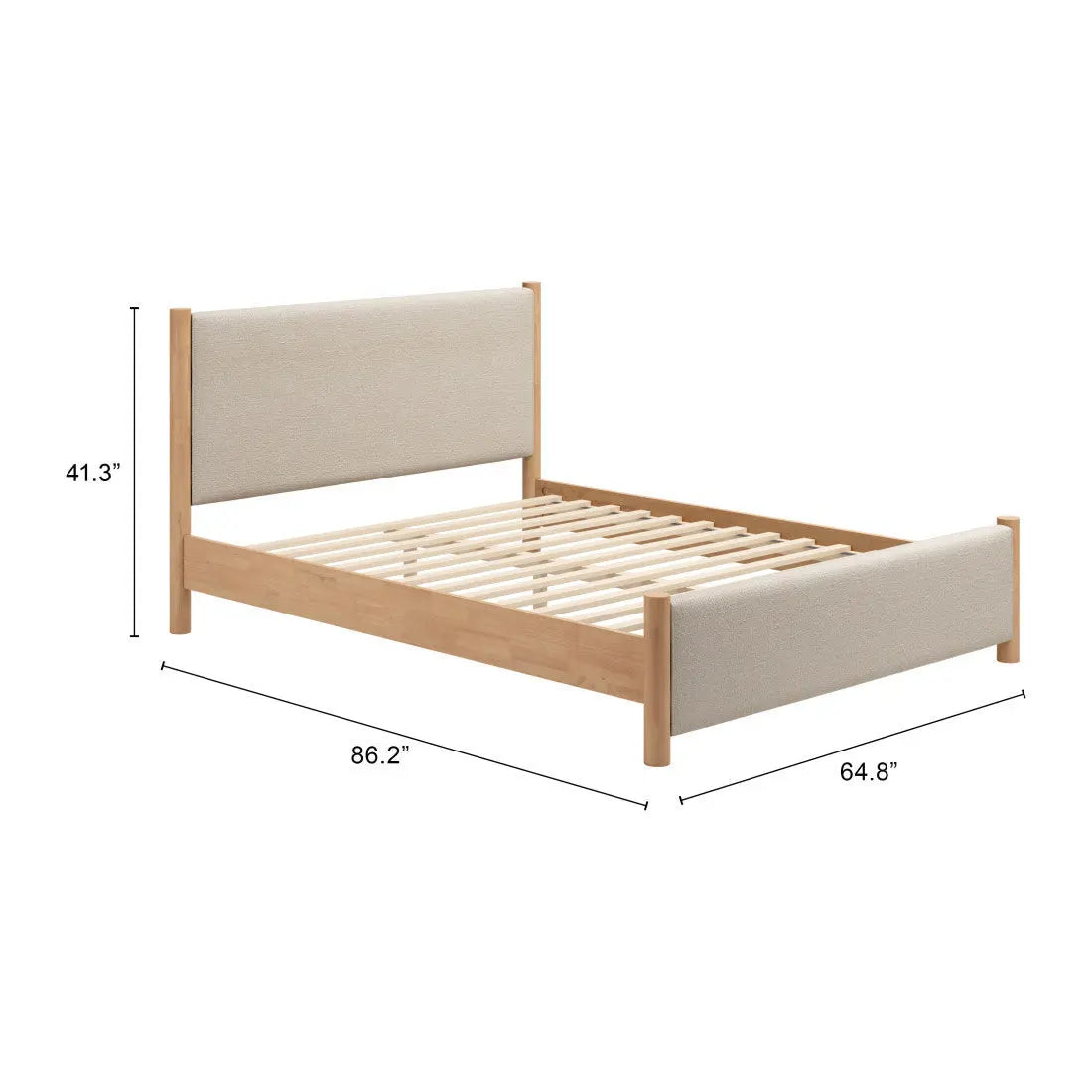 Beige Wood And Upholstery Queen Bed Frame Homeroots Bed & Bath