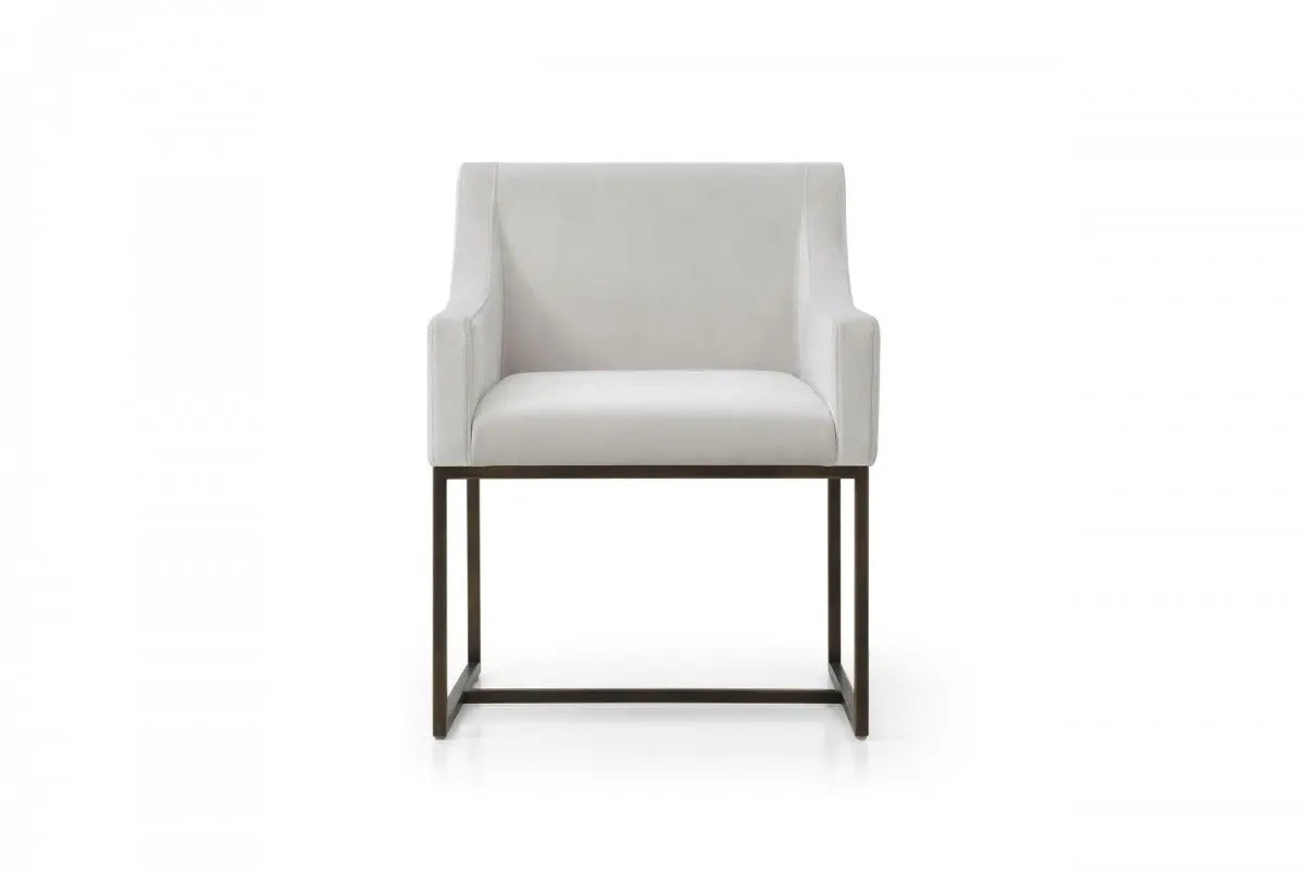 Beige and Antiqued Brass Upholstered Fabric Dining Arm Chair Homeroots Kitchen & Dining
