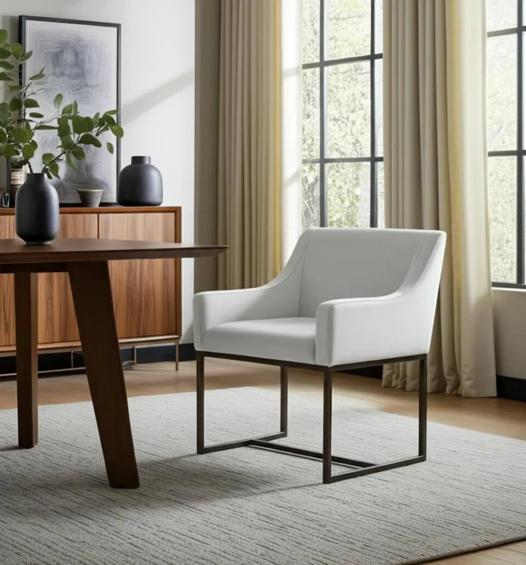Beige and Antiqued Brass Upholstered Fabric Dining Arm Chair Homeroots Kitchen & Dining