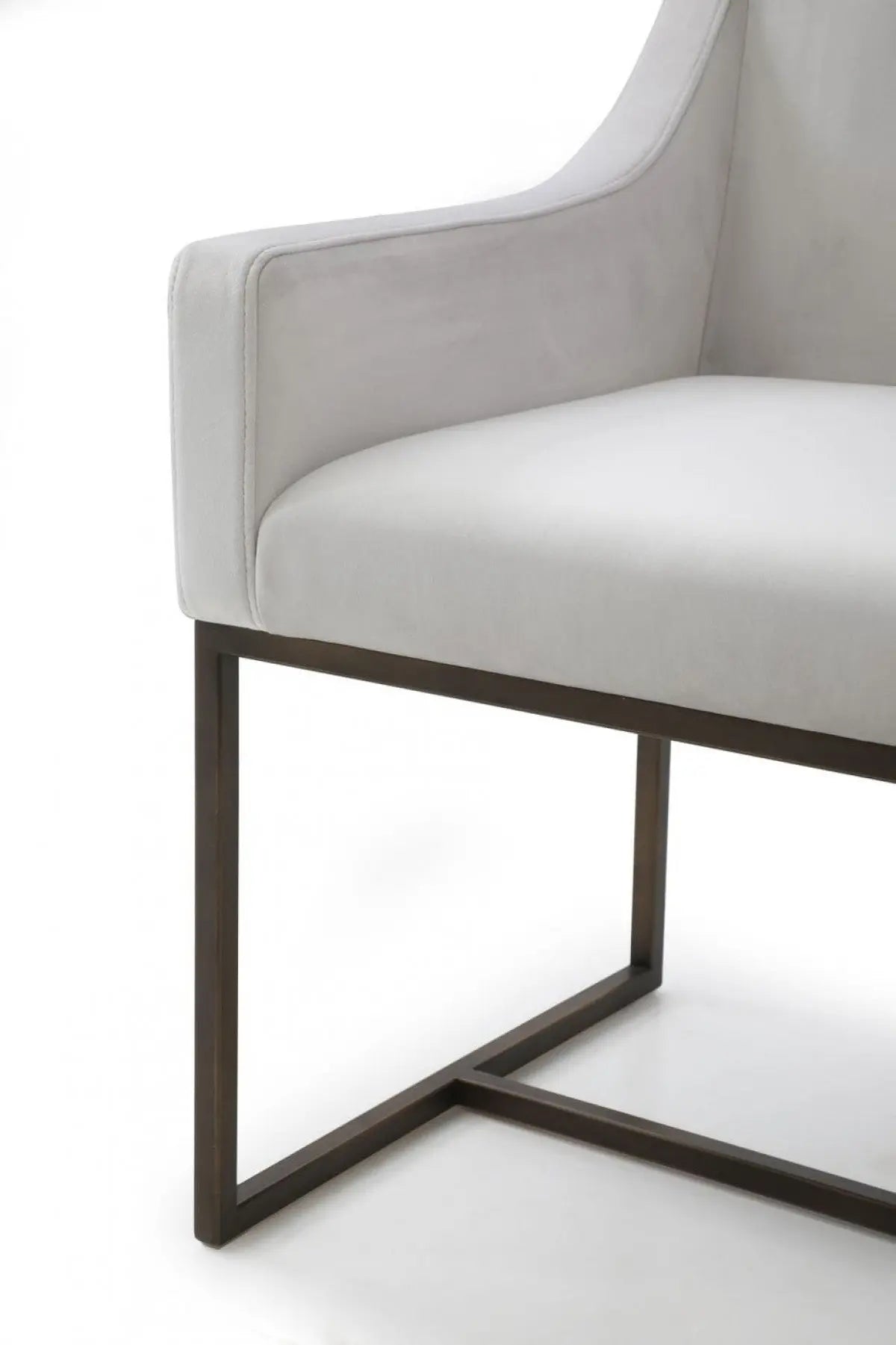 Beige and Antiqued Brass Upholstered Fabric Dining Arm Chair Homeroots Kitchen & Dining