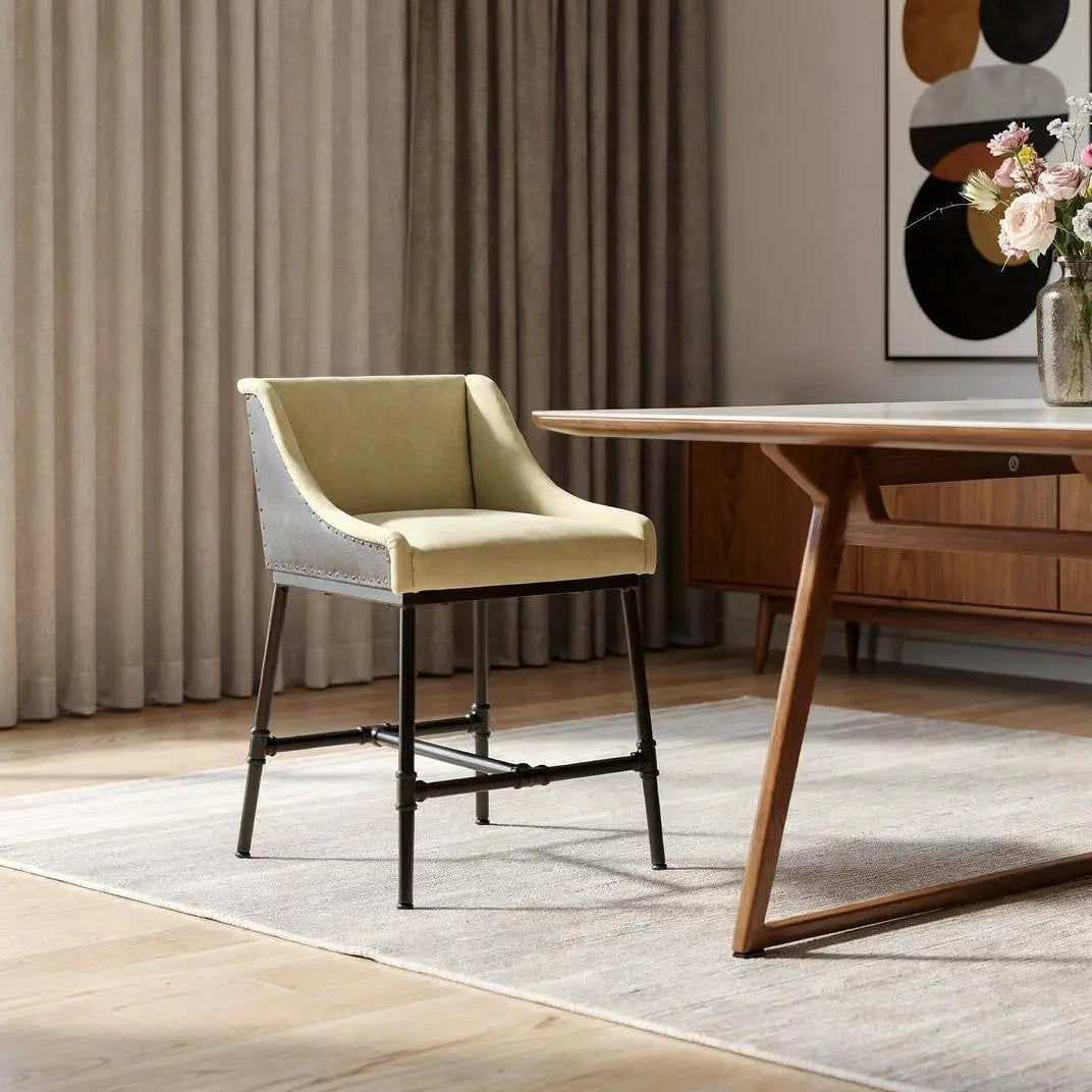Beige and Black Linen Dining Arm Chair Homeroots Kitchen & Dining