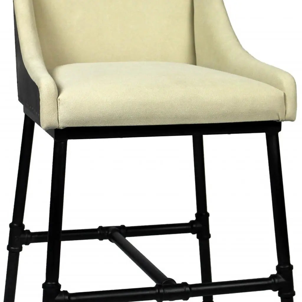 Beige and Black Linen Dining Arm Chair Homeroots Kitchen & Dining