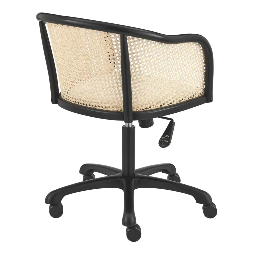 Beige and Black Solid Wood Steel And Cane Rattan Adjustable Swivel Rolling Office Chair Homeroots Office