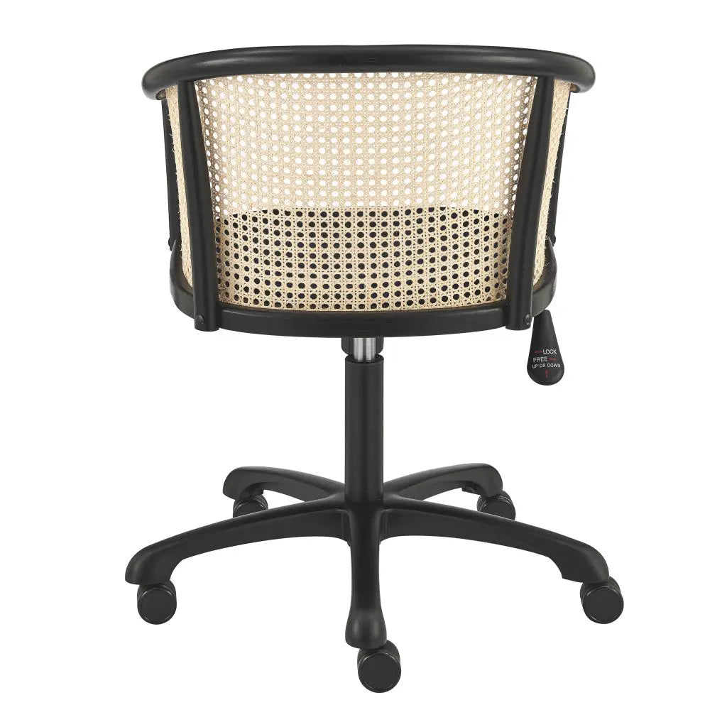 Beige and Black Solid Wood Steel And Cane Rattan Adjustable Swivel Rolling Office Chair Homeroots Office