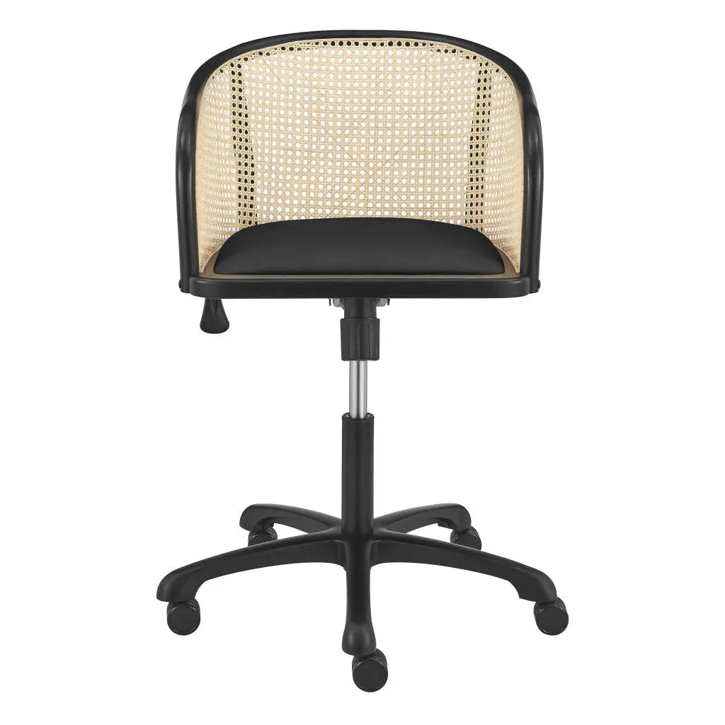 Beige and Black Solid Wood Steel And Cane Rattan Adjustable Swivel Rolling Office Chair Homeroots Office