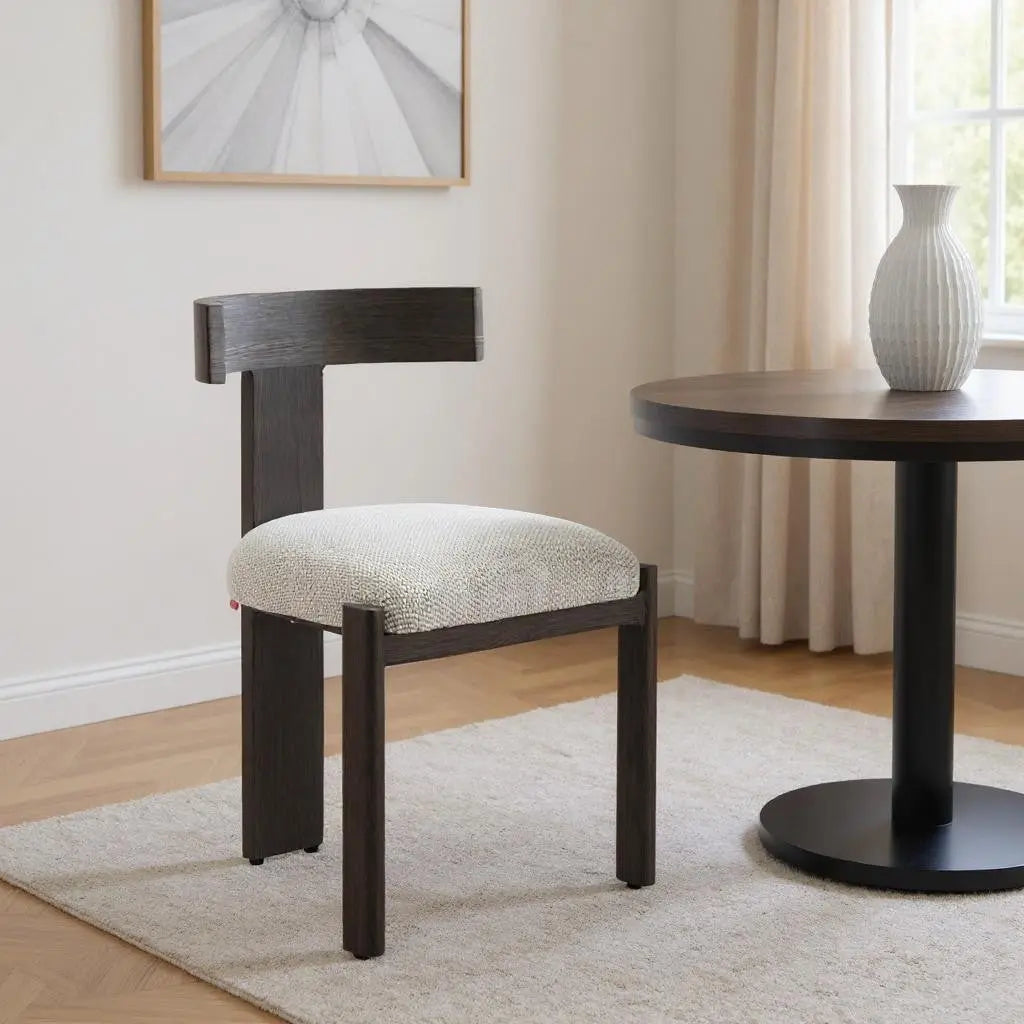 Beige and Black Upholstered Olefin And Aluminum Open Back Dining Side Chair Homeroots